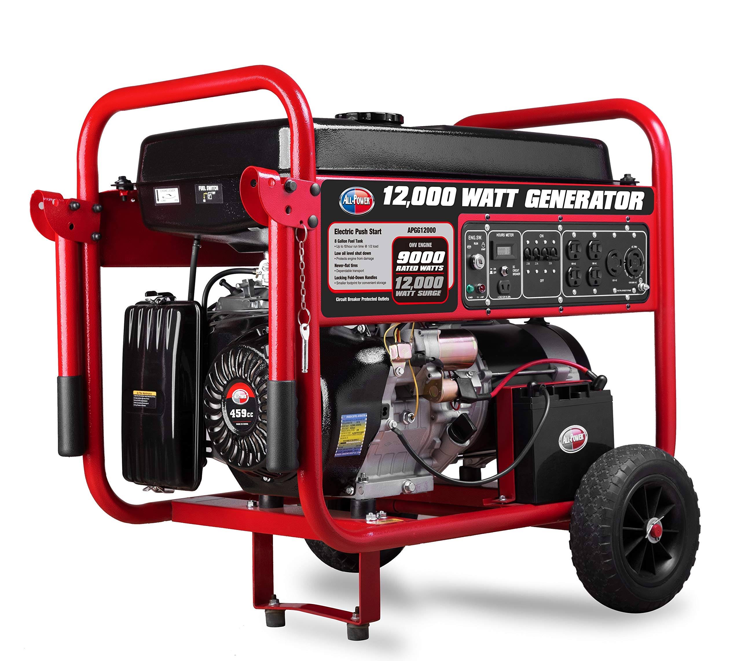 All Power APGG12000 12000W Portable Generator with Electric Start, Gas Powered, Wheel Kit Included