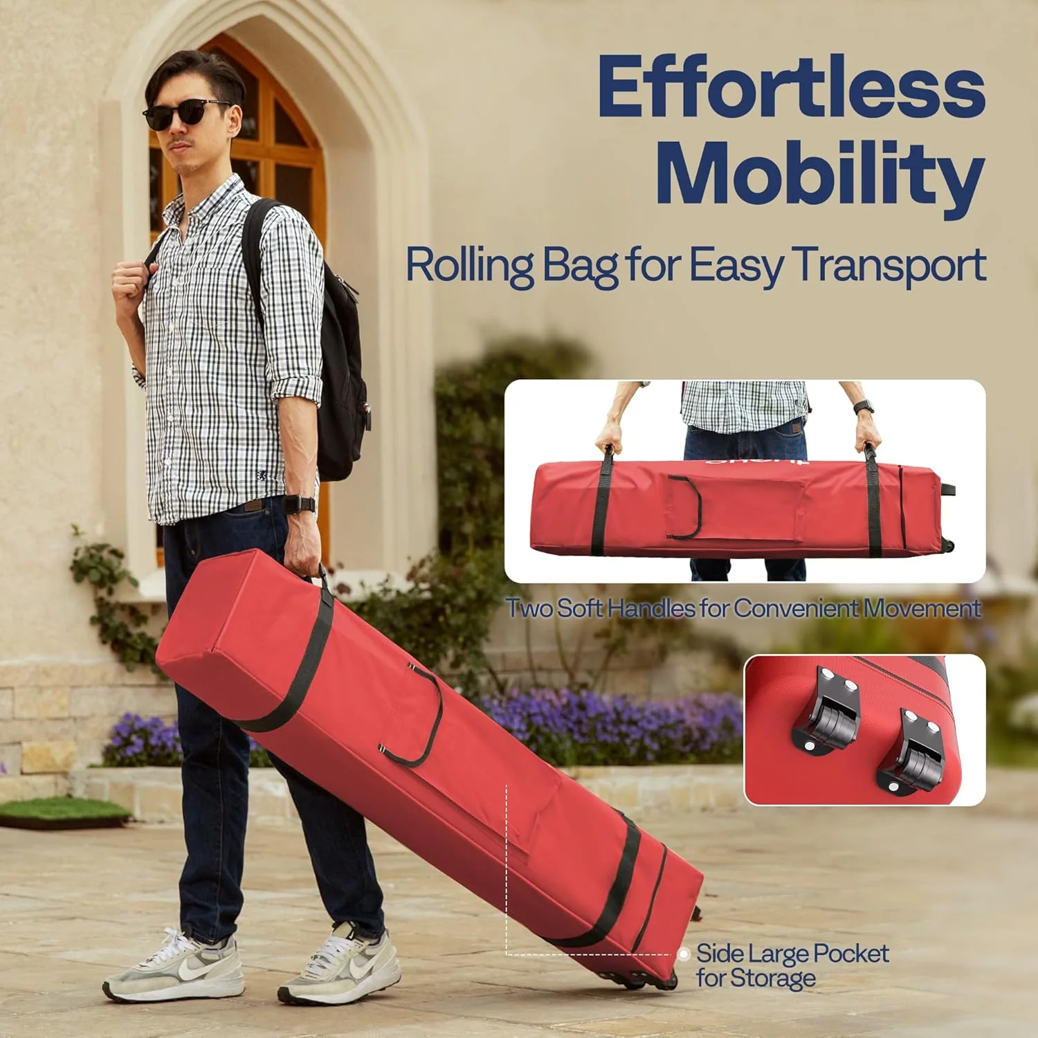 10x10ft Easy Pop-Up Canopy, Outdoor Screen Tent with Mosquito Netting, 2 Zipper Doors, and Roller Bag for Yard Camping Picnic Party Events, Beige