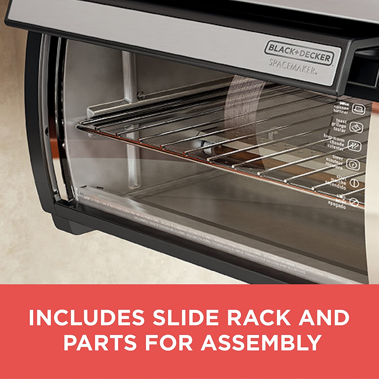 BLACK+DECKER SpaceMaker Under-Counter Toaster Oven, Digital Controls, Black/Stainless Steel, Fits 9′′ Pizza or 4 Slices