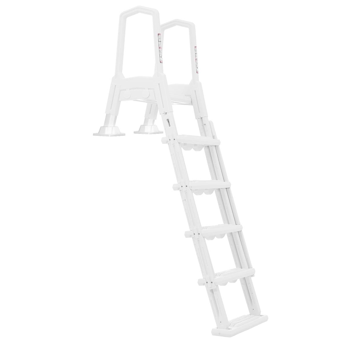 XtremepowerUS Deluxe Adjustable Pool Ladder, White – Fits 48-52′′ Above Ground Pools, Non-Slip Steps, Safety Handrails