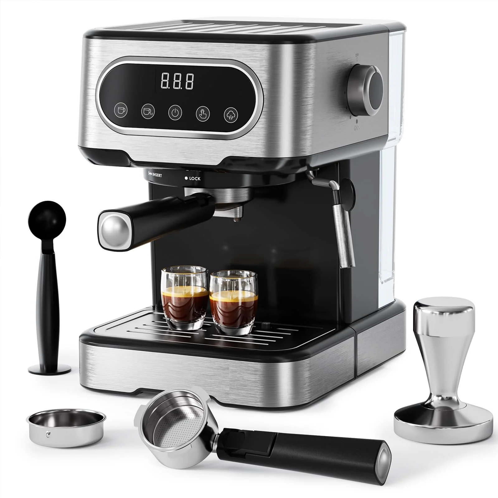 Espresso Machine, Espresso Coffee Maker with Milk Frother Steam Wand, Espresso Coffee Machine with Digital Touch Panel for Cappuccino Latte