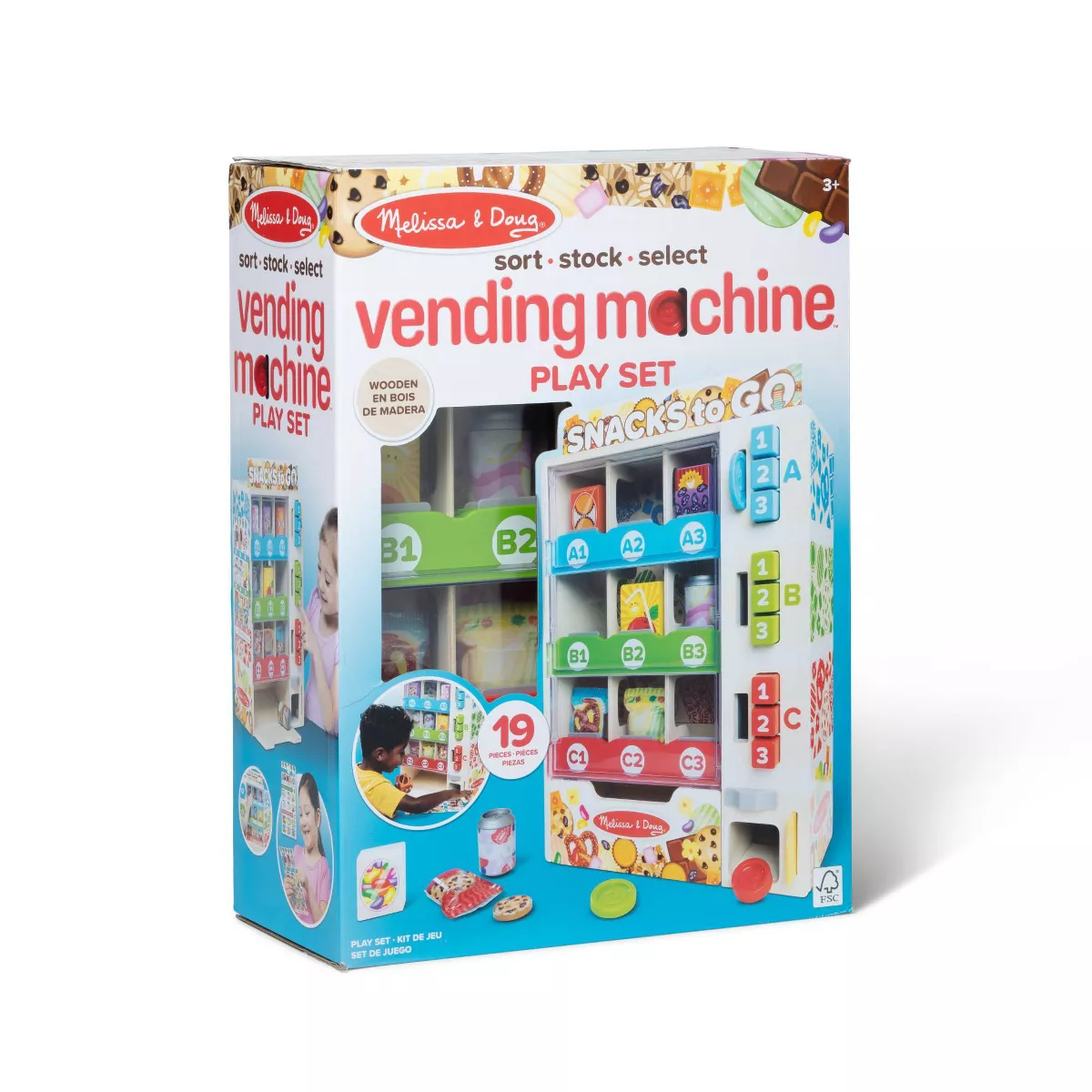 Melissa & Doug Wooden Vending Machine Play Set, 17-Piece Interactive Toy for Ages 3-6