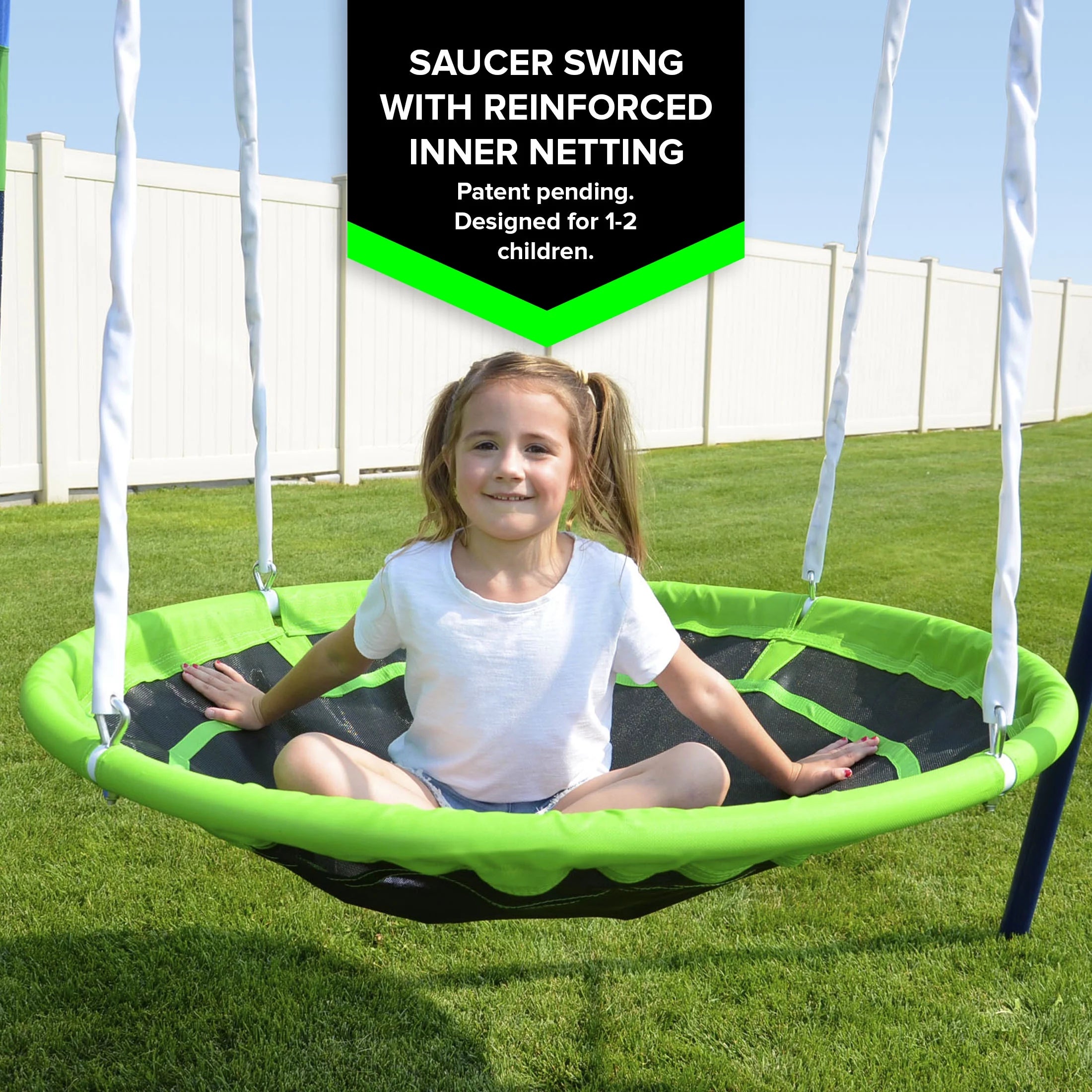 Sportspower Mountain View Metal Swing Set – Glide Ride, Saucer, Trampoline & Slide with Lifetime Warranty