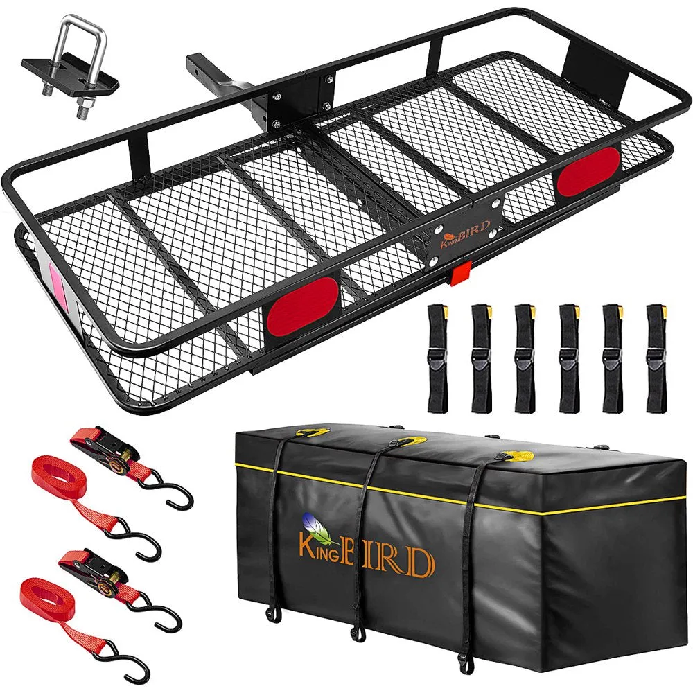 King Bird 60′′x24′′x6′′ Folding Hitch Cargo Carrier with Waterproof Bag & Straps, 550 lbs Capacity, Fits 2′′ Receiver