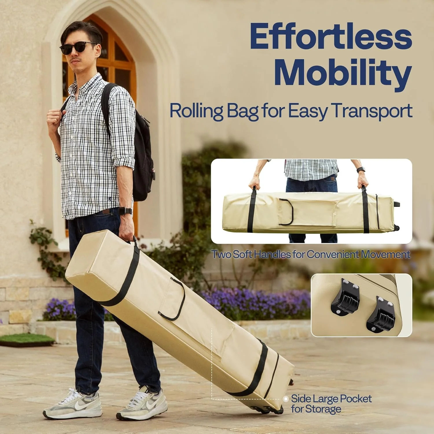 10x10ft Easy Pop-Up Canopy, Outdoor Screen Tent with Mosquito Netting, 2 Zipper Doors, and Roller Bag for Yard Camping Picnic Party Events, Beige