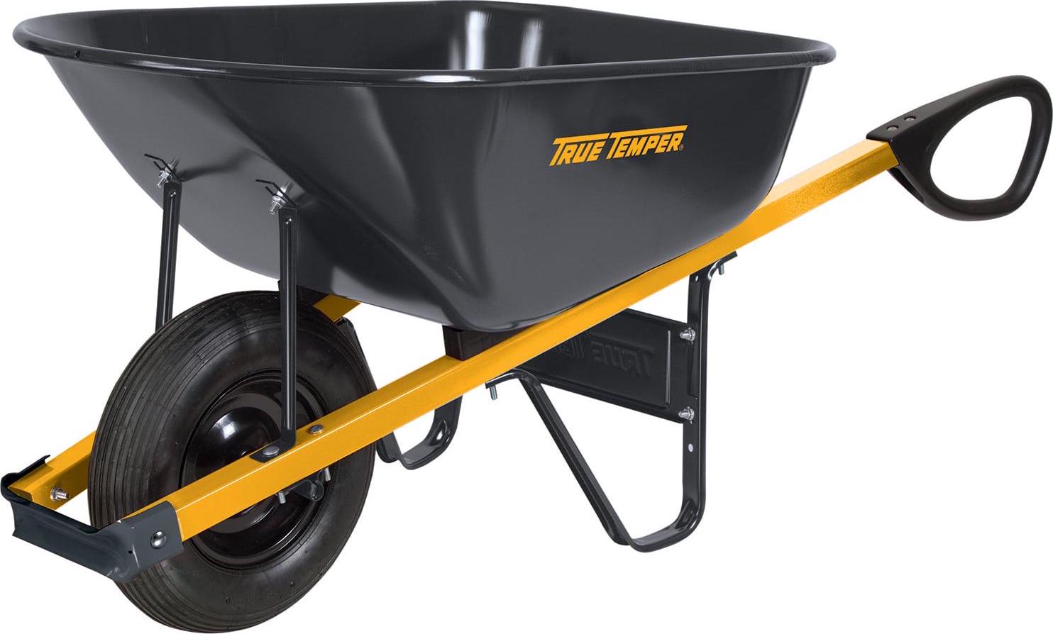 True Temper Steel Wheelbarrow with Total Control Handles, 6 Cubic Foot Tray, 16-Inch Tire