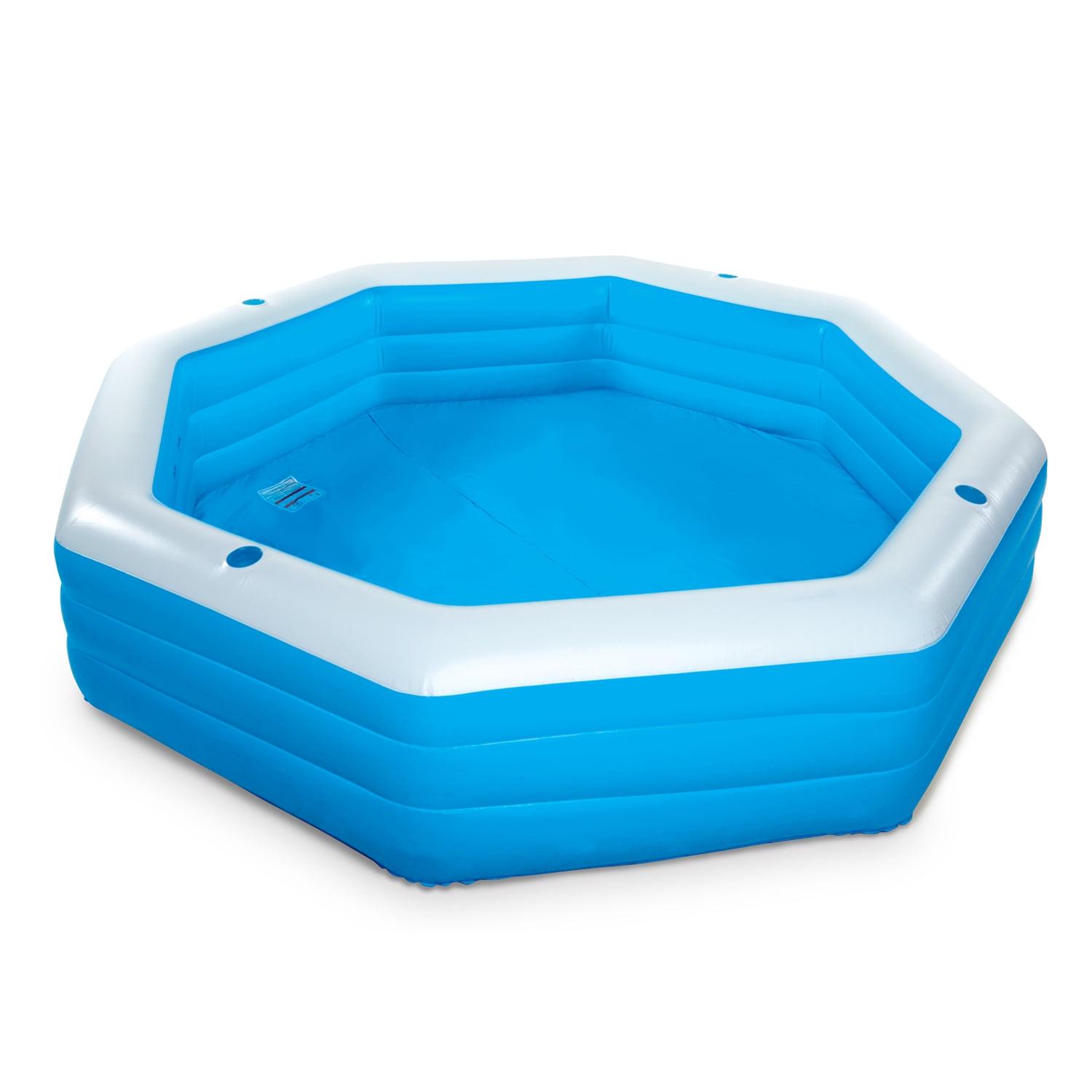 Summer Waves Octagonal Inflatable Family Pool, 110′′x110′′x20′′, Blue, Durable PVC, 4 Cup Holders, Easy Inflate/Deflate