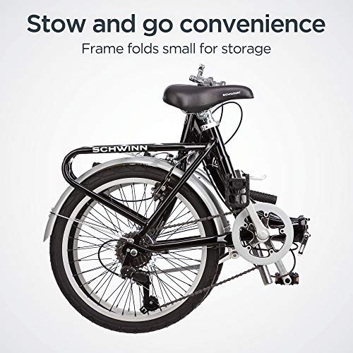 Schwinn Loop Adult Folding Bike, 20′′ Wheels, 7-Speed, Step-Through Frame, with Cargo Rack & Bag