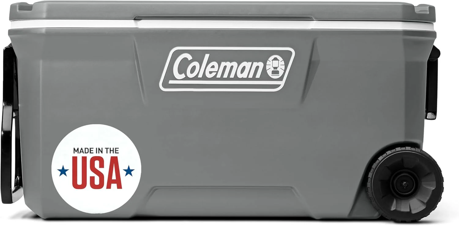 Coleman Classic Series Insulated Portable Wheeled Cooler, Leak-Resistant Outdoor Hard Cooler Keeps Ice up to 5 Days, 100-Quart