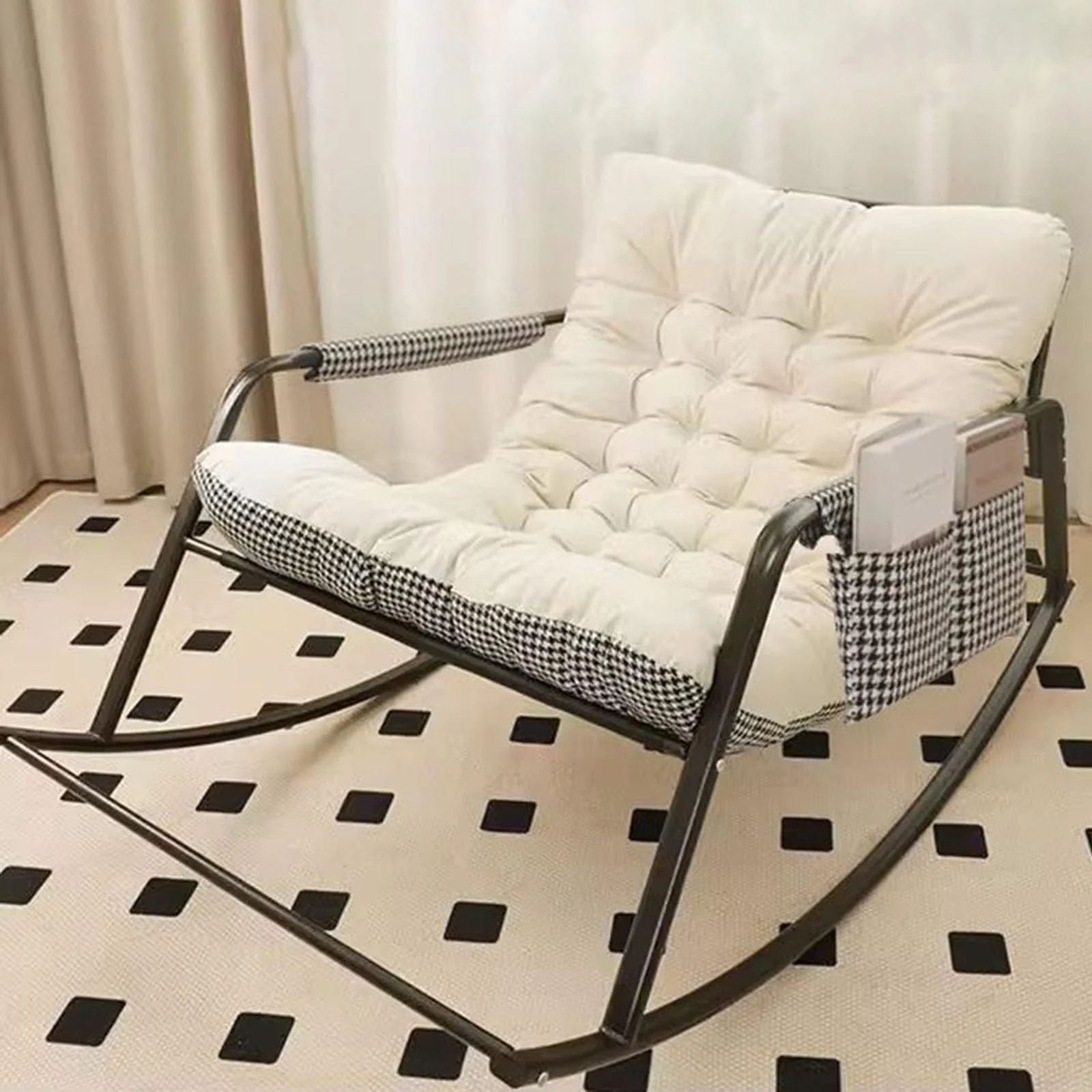 Modern Lounge Chair for Balcony Upholstered,w/Side Pockets, Outdoor Rocking Chair