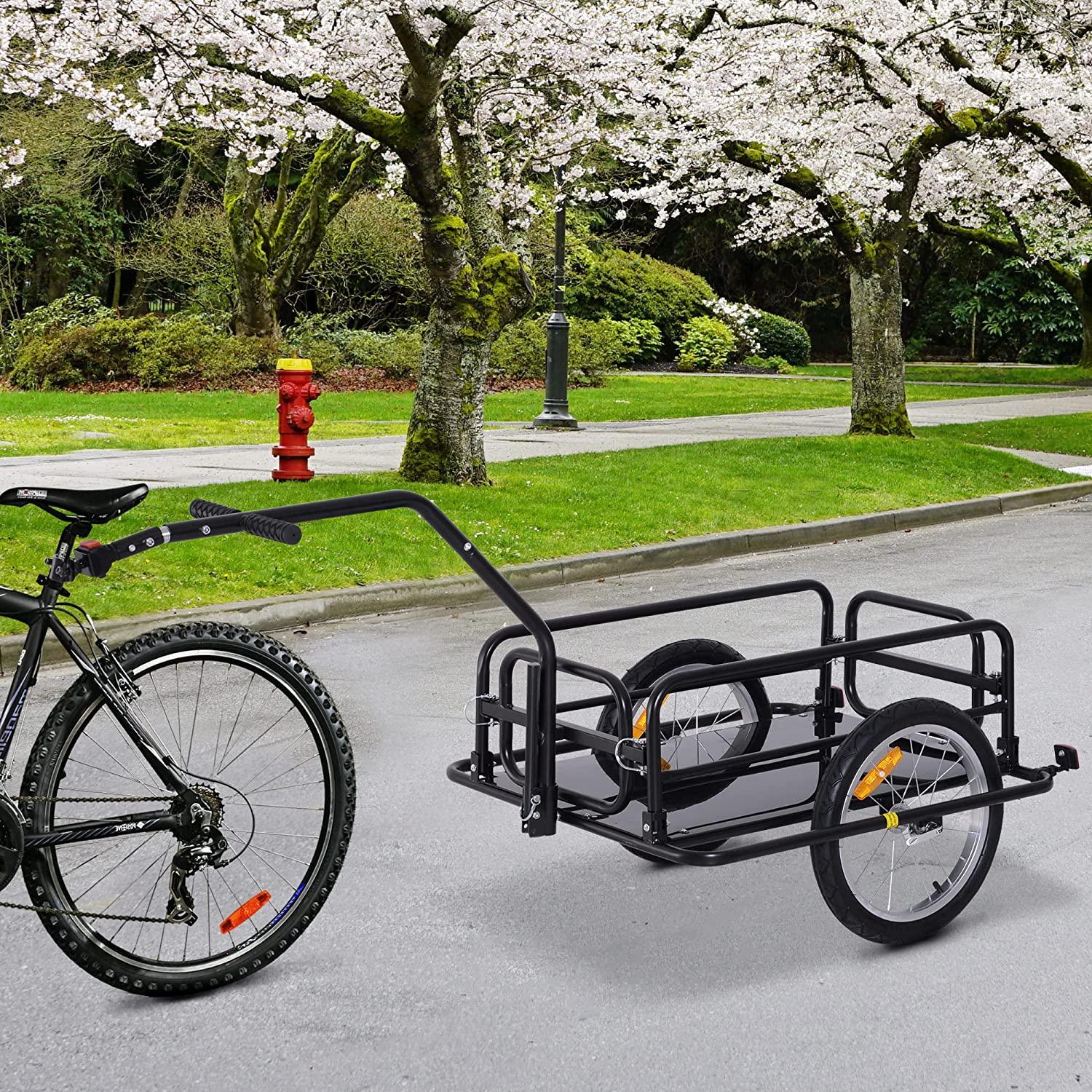 Aosom Foldable Bike Cargo Trailer, 80lbs Capacity, 16′′ Wheels, Black, with Hitch
