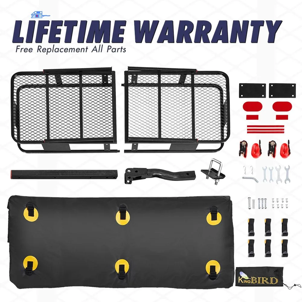 King Bird 60′′x24′′x6′′ Folding Hitch Cargo Carrier with Waterproof Bag & Straps, 550 lbs Capacity, Fits 2′′ Receiver