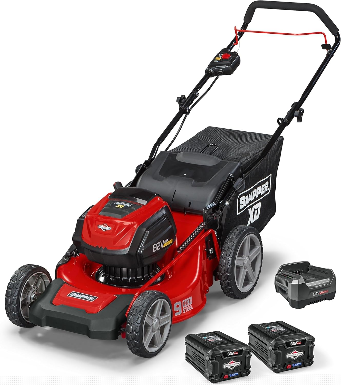 Snapper XD 82V MAX 21′′ Electric Cordless Lawn Mower, Steel Deck, 3-in-1 Design, Red/Black