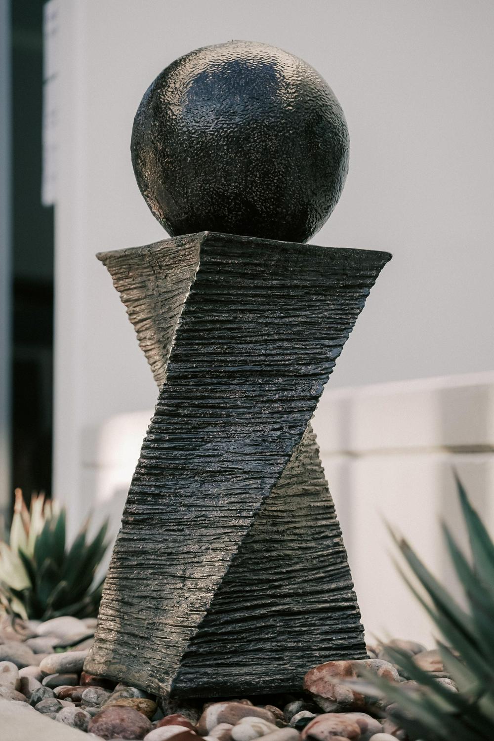XBrand Zen Ball Water Fountain, 30′′ Black Swirl Sphere, Indoor/Outdoor Decor