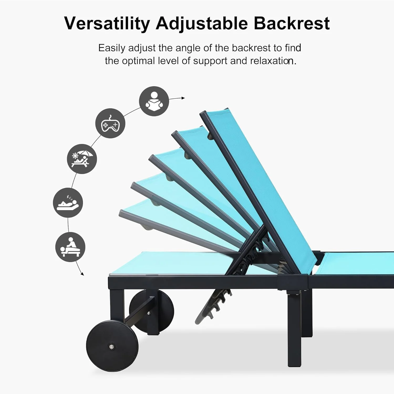 PURPLE LEAF Patio Tanning Lounge Chair Set with Face Down Hole Outdoor Aluminum Adjustable Reclining Chairs Wheels Pillows and Table for Poolside Beach Sunbathing Lounger, Beige