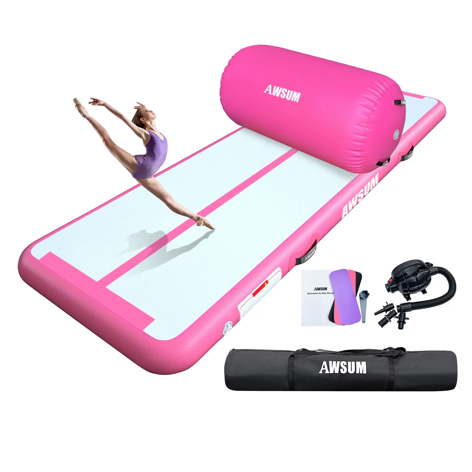 AWSUM Inflatable Air Gymnastics Mat – 10/13/16 ft, 4′′ Thick Tumble Track with Electric Pump for Home/Gym Use