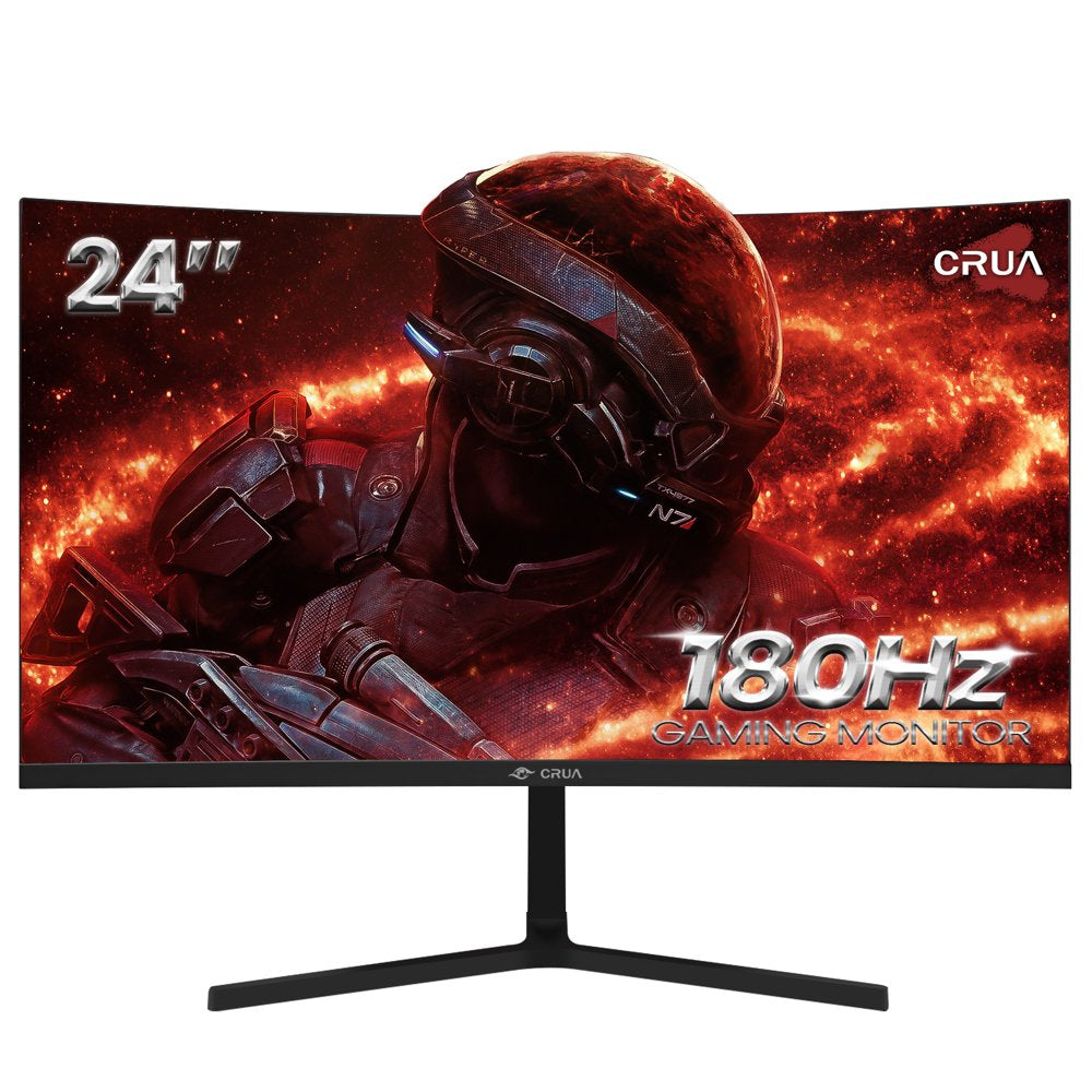 CRUA 24′′ Curved Gaming Monitor, 180Hz FHD 1080P, AMD FreeSync, Low Blue Light, HDMI/DP Ports, Black