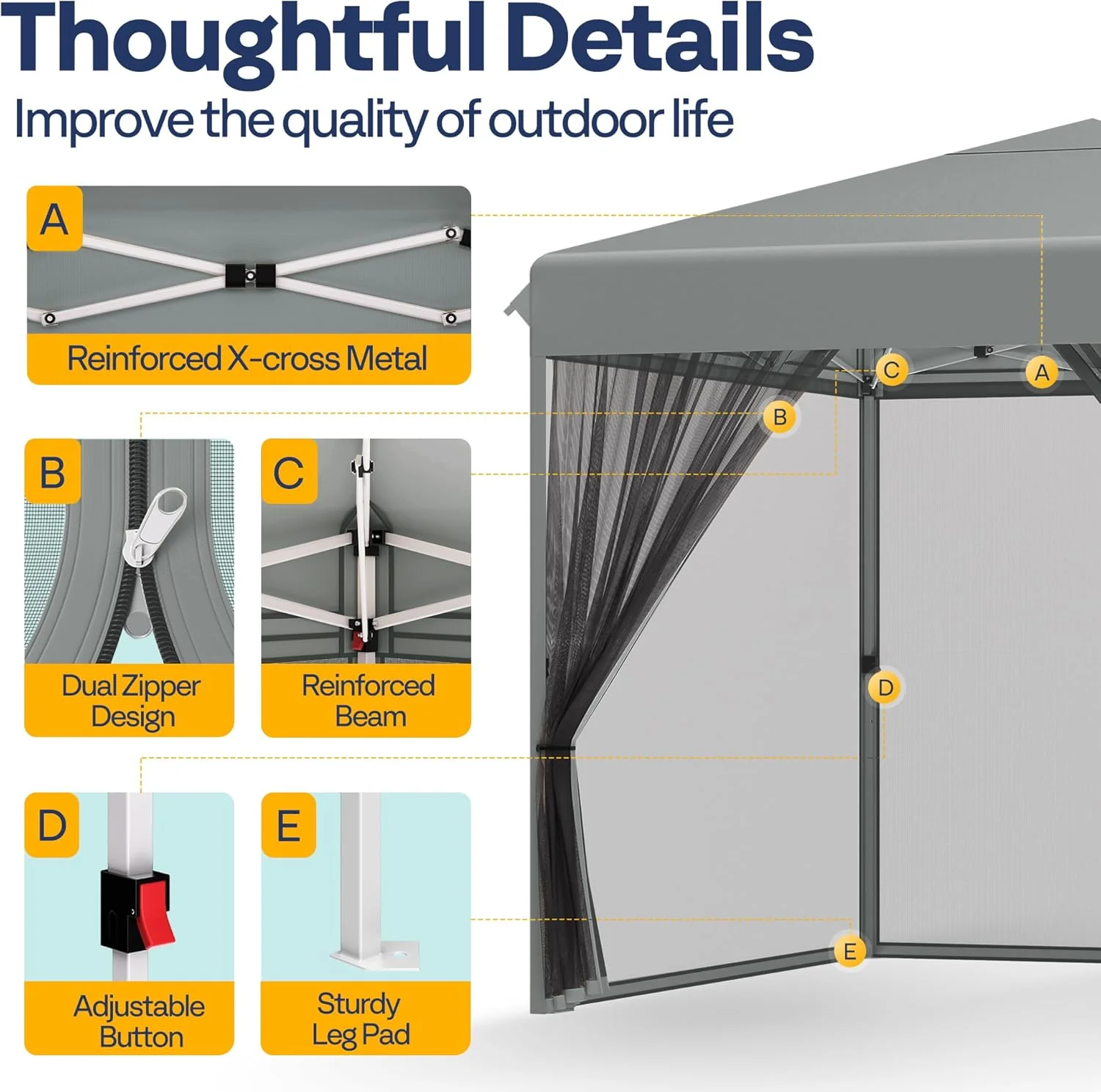 10x10ft Easy Pop-Up Canopy, Outdoor Screen Tent with Mosquito Netting, 2 Zipper Doors, and Roller Bag for Yard Camping Picnic Party Events, Beige