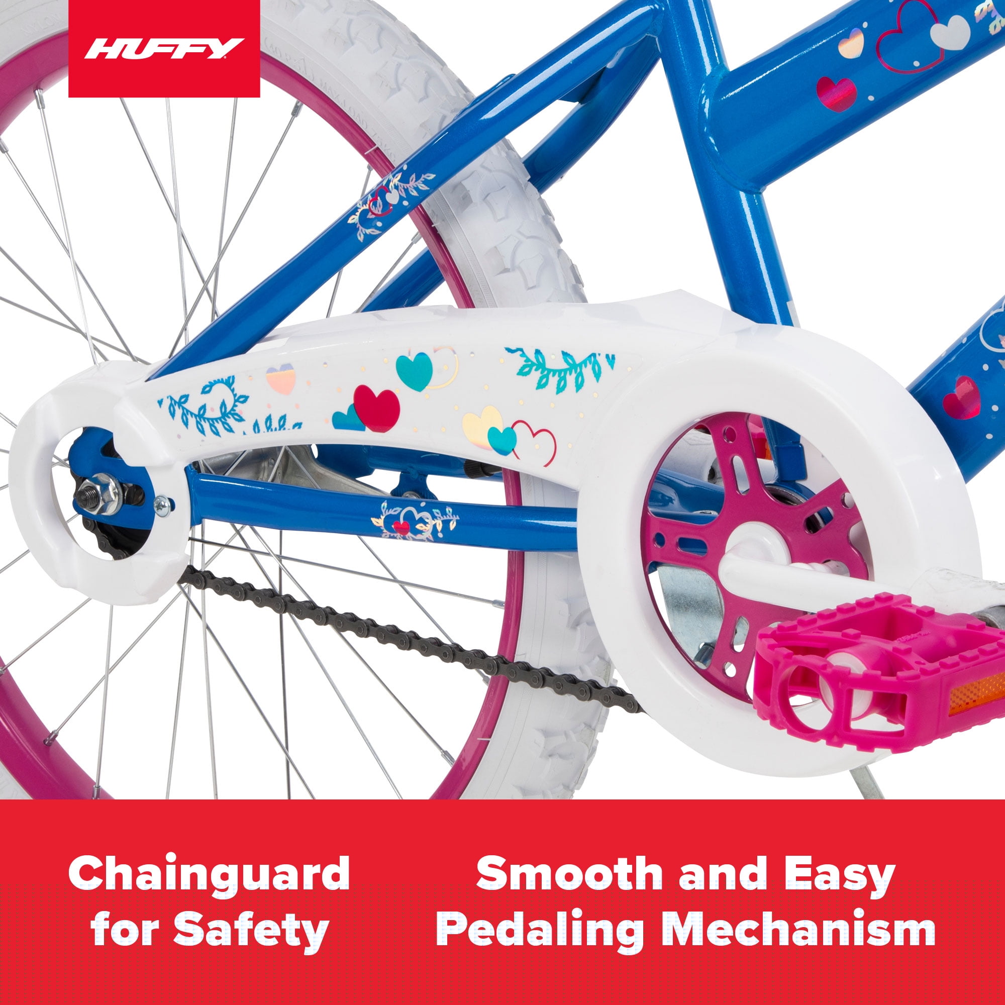 Huffy Sea Star Kids Bike, 20′′ Wheels, Ages 5-12, Blue/Pink, Steel Frame, Coaster Brake, Streamers