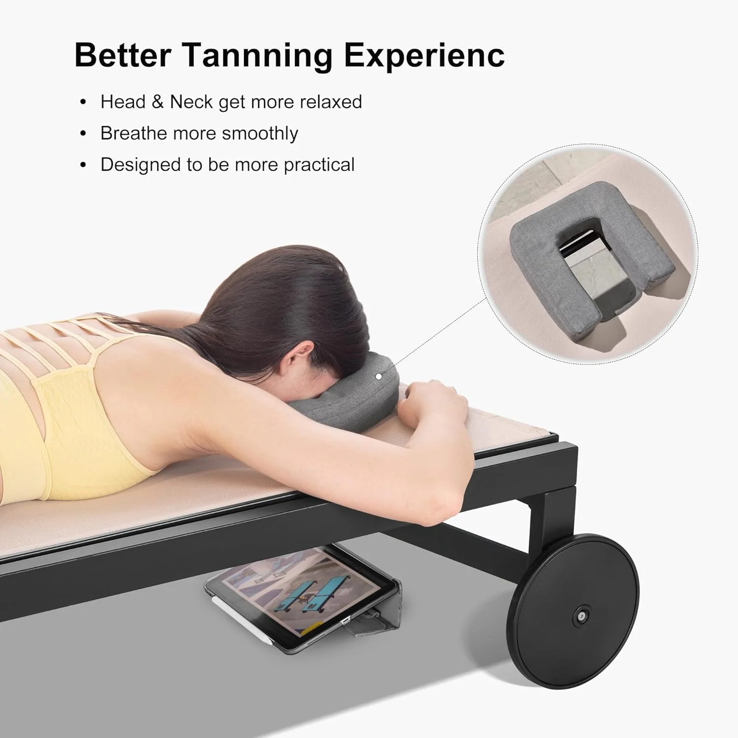 PURPLE LEAF Patio Tanning Lounge Chair Set with Face Down Hole Outdoor Aluminum Adjustable Reclining Chairs Wheels Pillows and Table for Poolside Beach Sunbathing Lounger, Beige