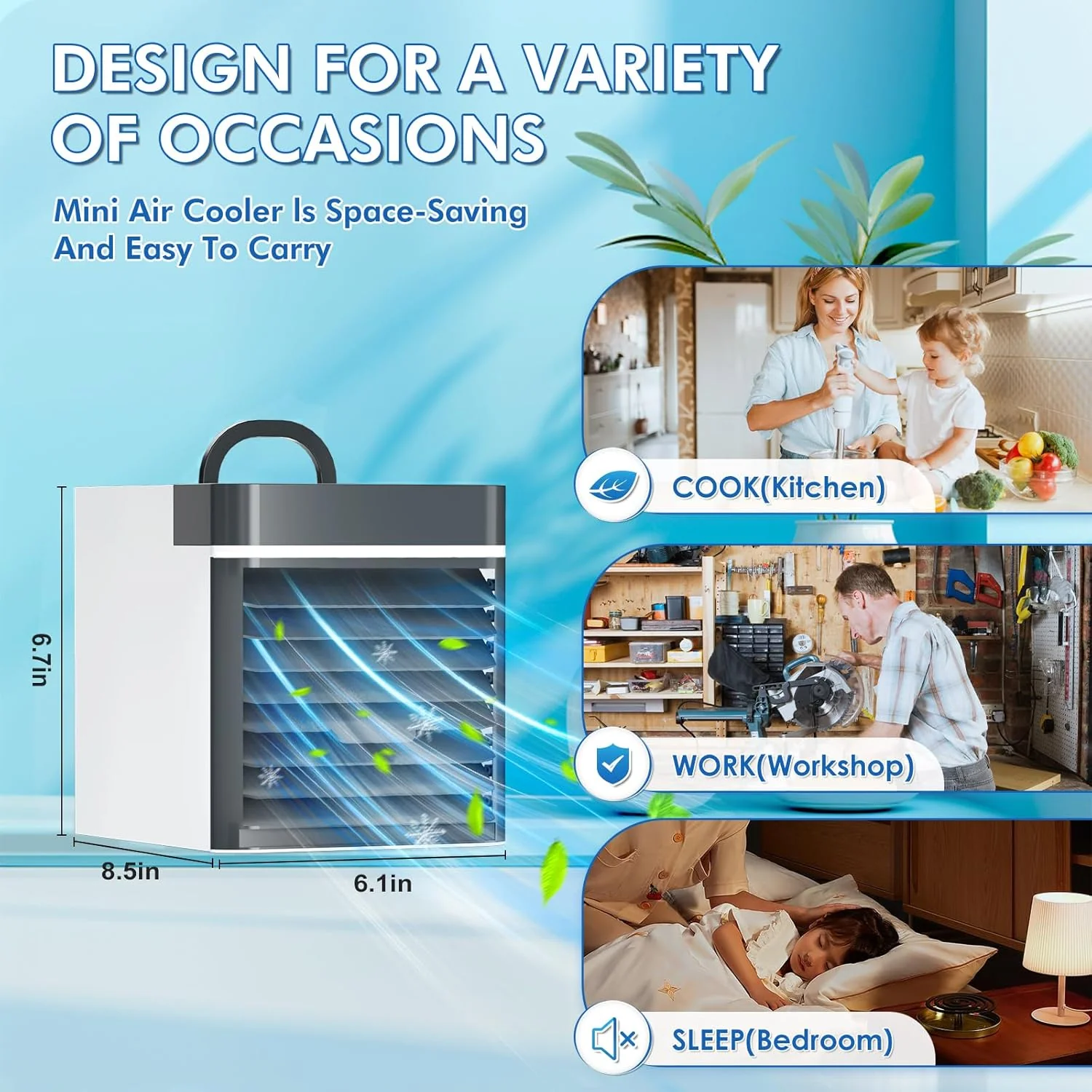 Portable Air Conditioners Fan, Anti-leakage Water Mini Air Cooler with 3 Speeds, Personal Ice Air Conditioner for Room Desk Office Home Tent(White06)