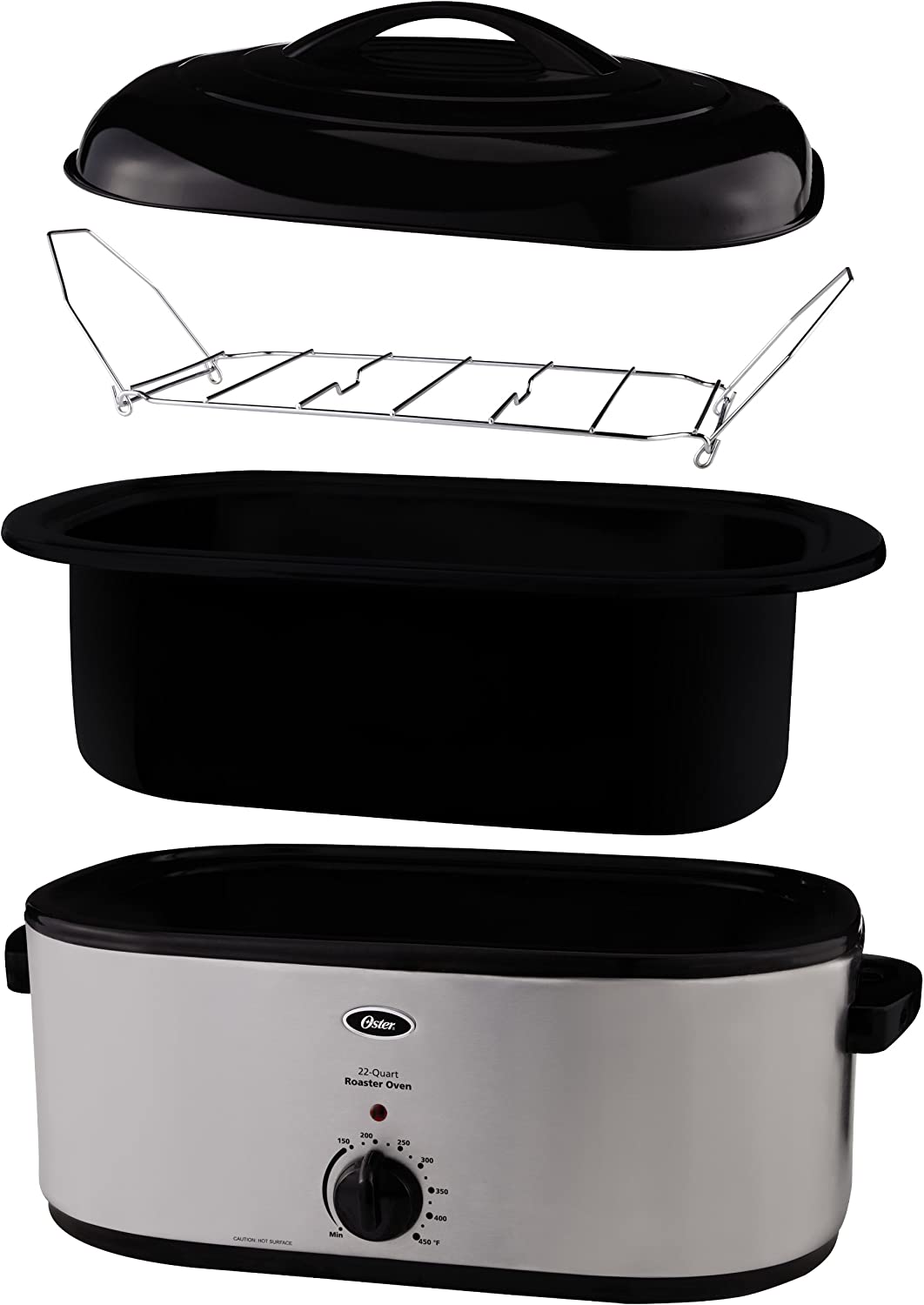 Oster 22-Quart Stainless Steel Roaster Oven, Fits 22-lb Turkey, Baking & Roasting, Easy Clean, CKSTRS23