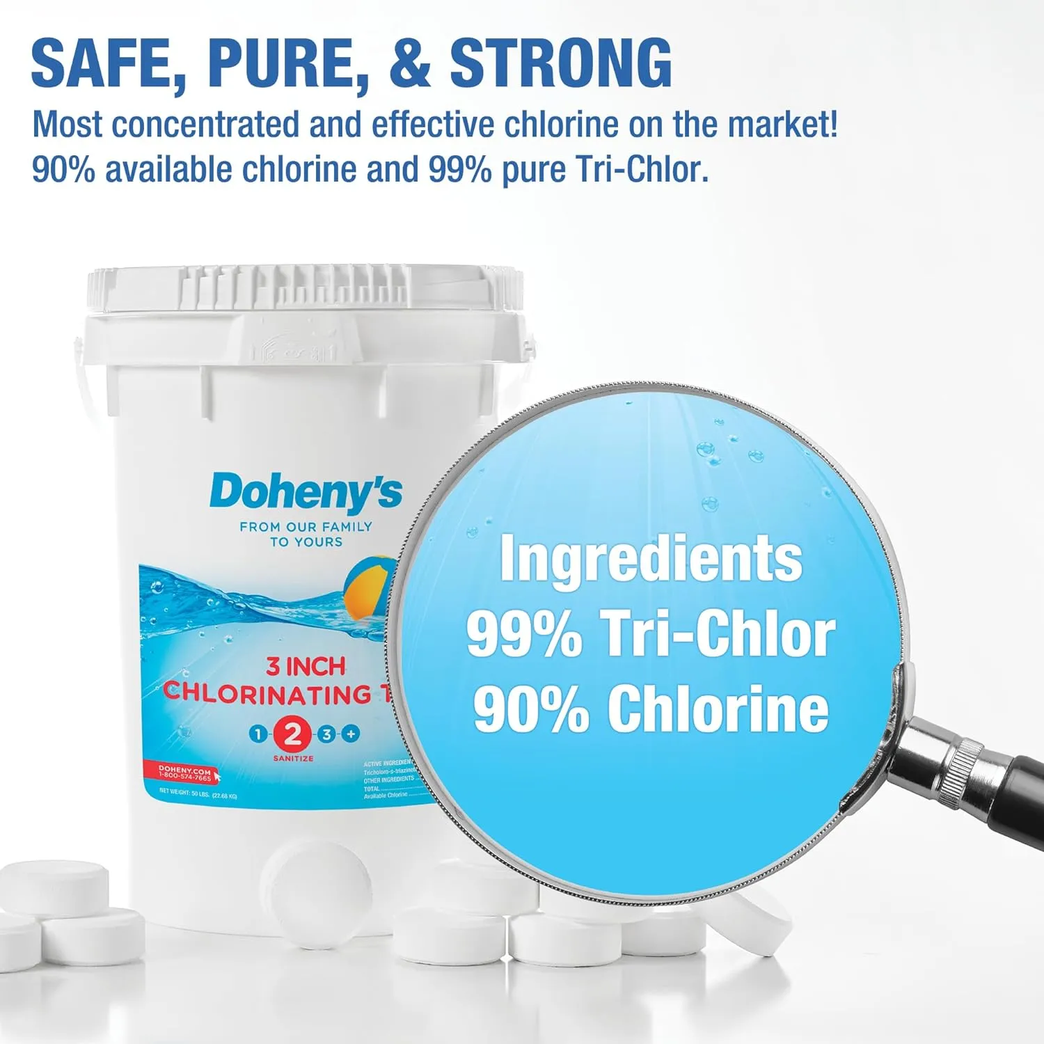 Doheny’s 3-Inch Stabilized Chlorine Tablets, 50lb – Long Lasting, Slow Dissolving Pool Sanitizer
