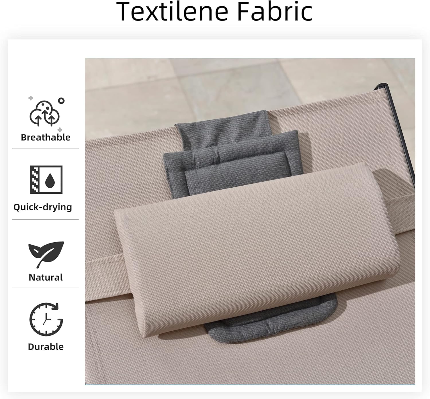 PURPLE LEAF Patio Tanning Lounge Chair Set with Face Down Hole Outdoor Aluminum Adjustable Reclining Chairs Wheels Pillows and Table for Poolside Beach Sunbathing Lounger, Beige