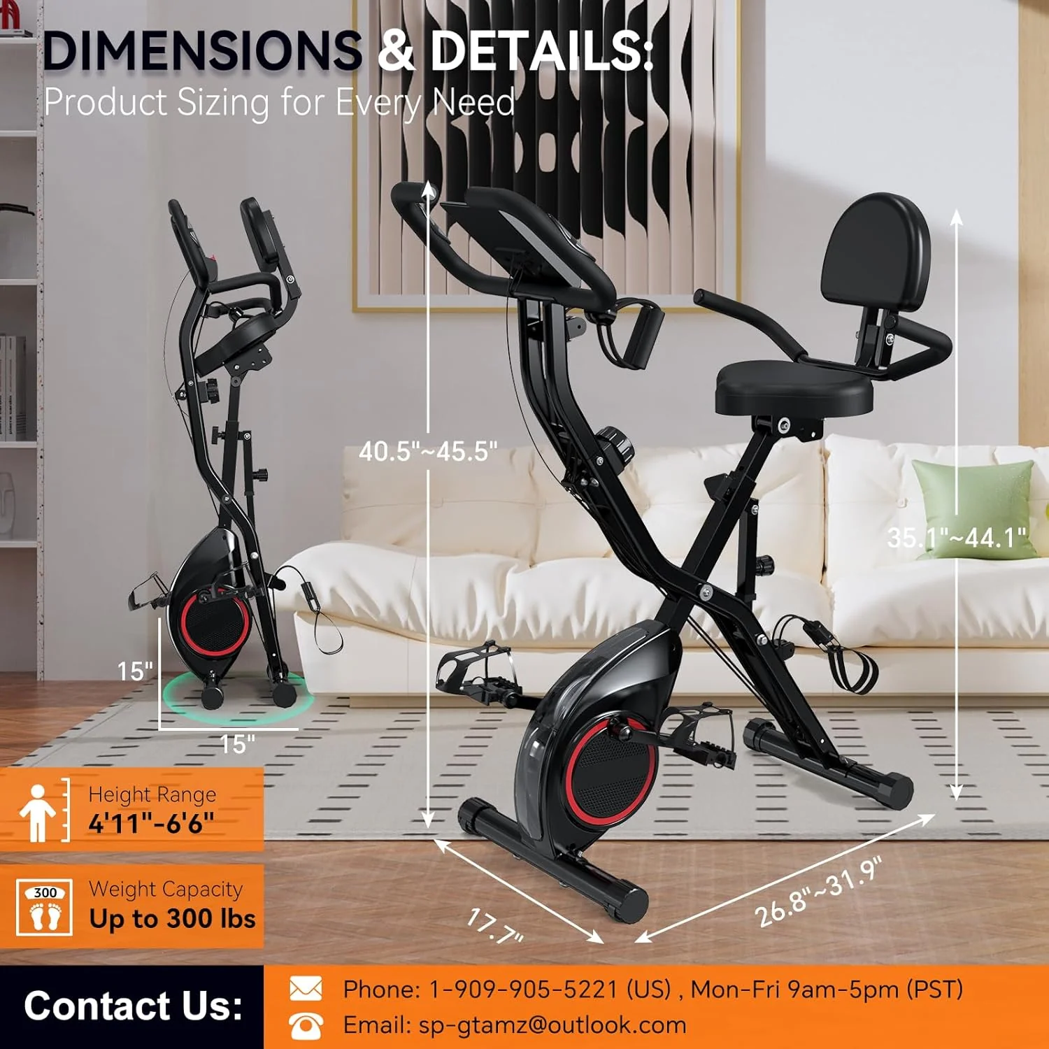 Foldable Exercise Bike Stationary Bikes for Home, 5 IN 1 Indoor Workout Bike, Cycling Bike with 16-Level Quiet Magnetic Resistance, 6.6 LBS Flywheel and 300LBS Capacity, 2025 Designed 817 X-bike