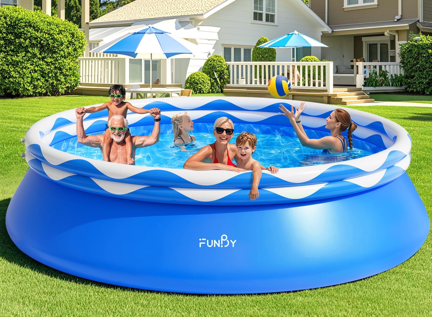 Upgraded Double Rings Inflatable Above Ground Pool Easy Set,Inflatable Swimming Pool for Adults,Inflatable Top Rings Above Ground Swimming Pool,Water Ripple Print,500 Gal Capacity (8ftx26in)