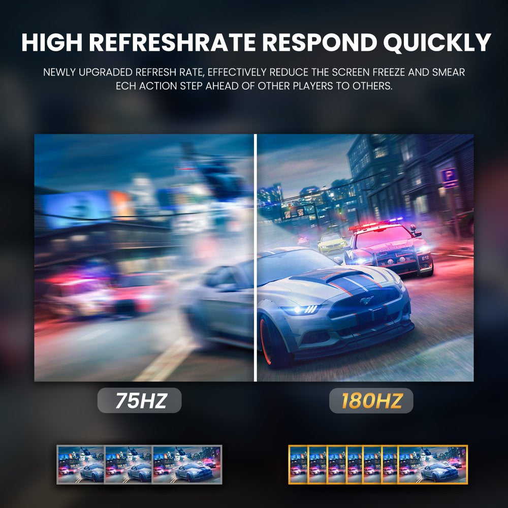 CRUA 24′′ Curved Gaming Monitor, 180Hz FHD 1080P, AMD FreeSync, Low Blue Light, HDMI/DP Ports, Black