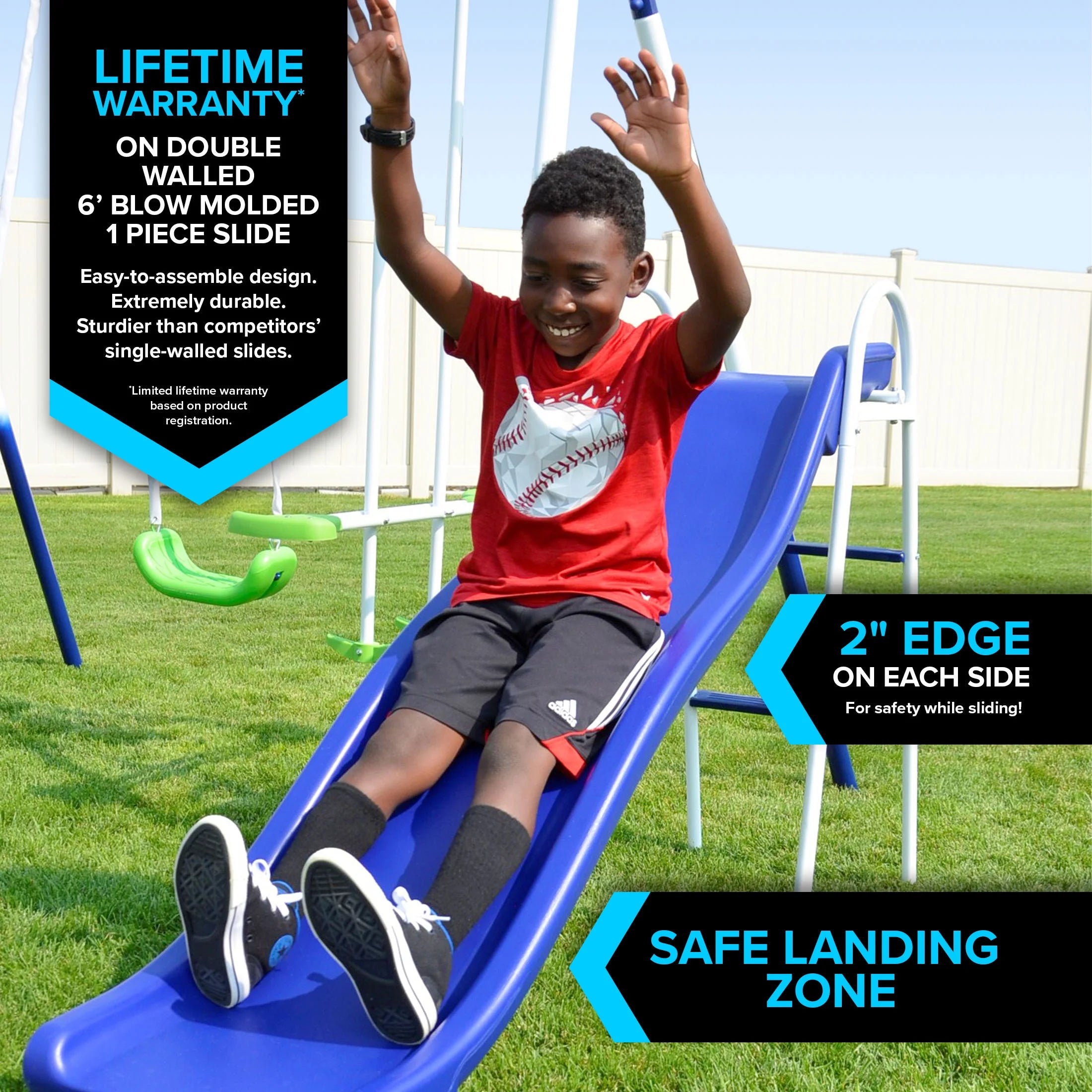 Sportspower Mountain View Metal Swing Set – Glide Ride, Saucer, Trampoline & Slide with Lifetime Warranty