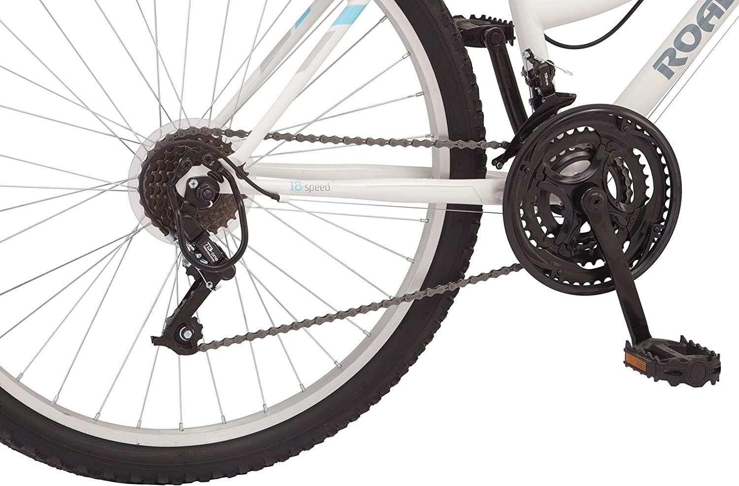 Roadmaster Granite Peak Women’s Bike 26′′ – White, Front Suspension, 18-Speed