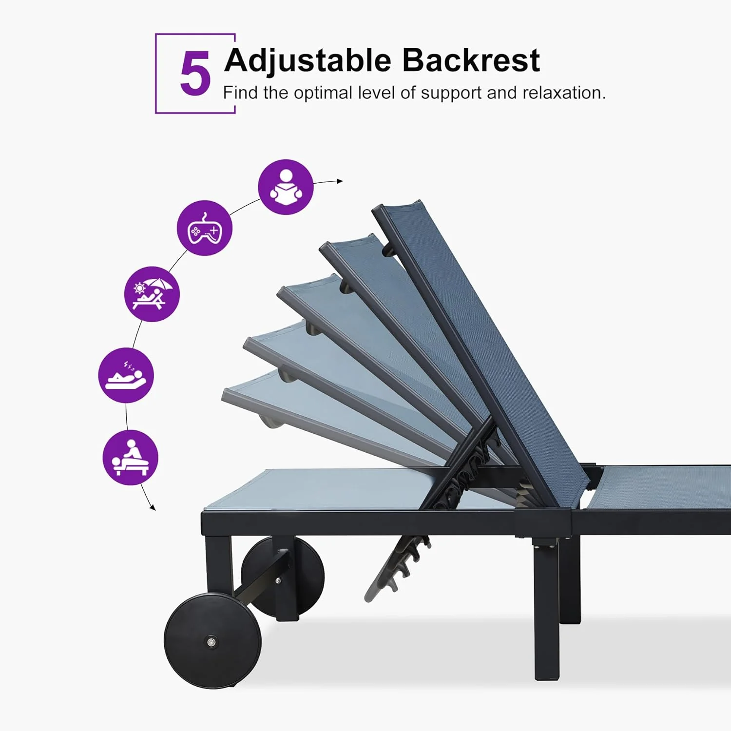 PURPLE LEAF Patio Tanning Lounge Chair Set with Face Down Hole Outdoor Aluminum Adjustable Reclining Chairs Wheels Pillows and Table for Poolside Beach Sunbathing Lounger, Beige