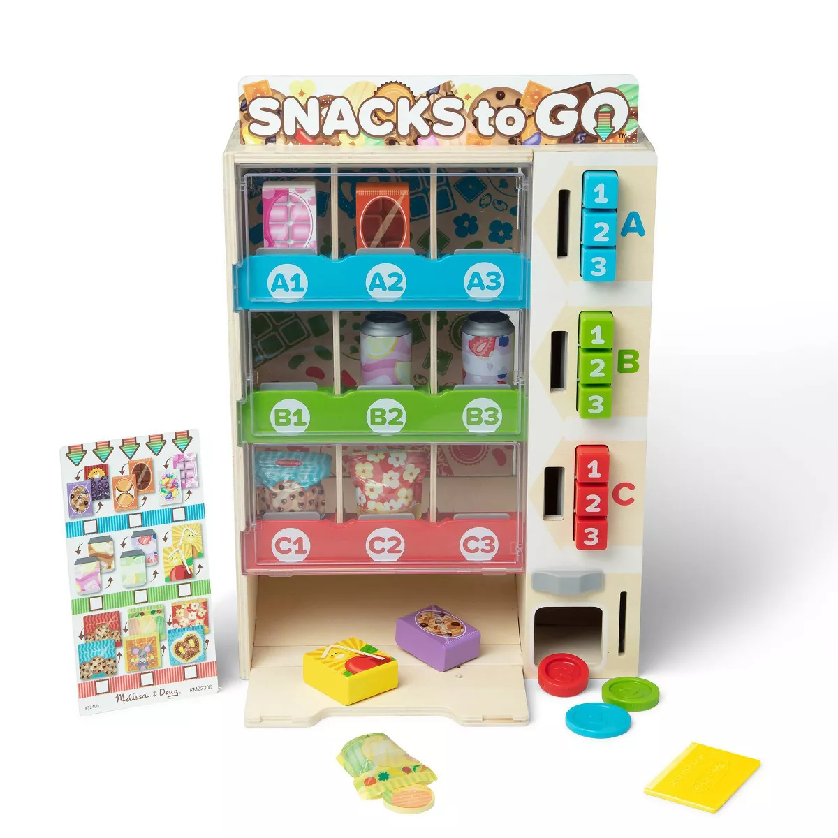Melissa & Doug Wooden Vending Machine Play Set, 17-Piece Interactive Toy for Ages 3-6