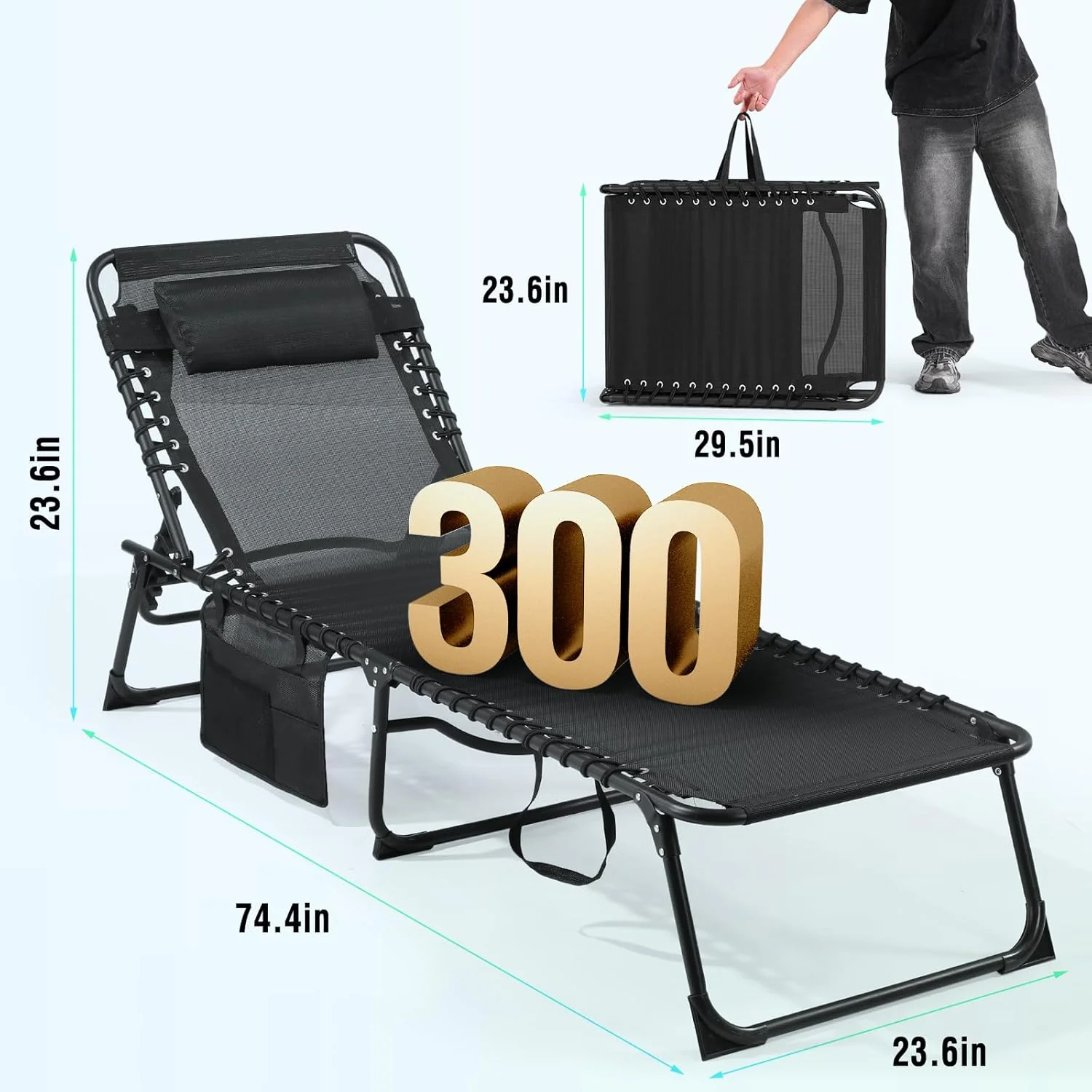 Unovivy Outdoor Chaise Lounge Chairs Set of 2, Portable Folding Pool Lounge Chair with 5-Position Reclining Back, Teslin Tanning Chair for Pool, Beach, Patio, Sunbathing