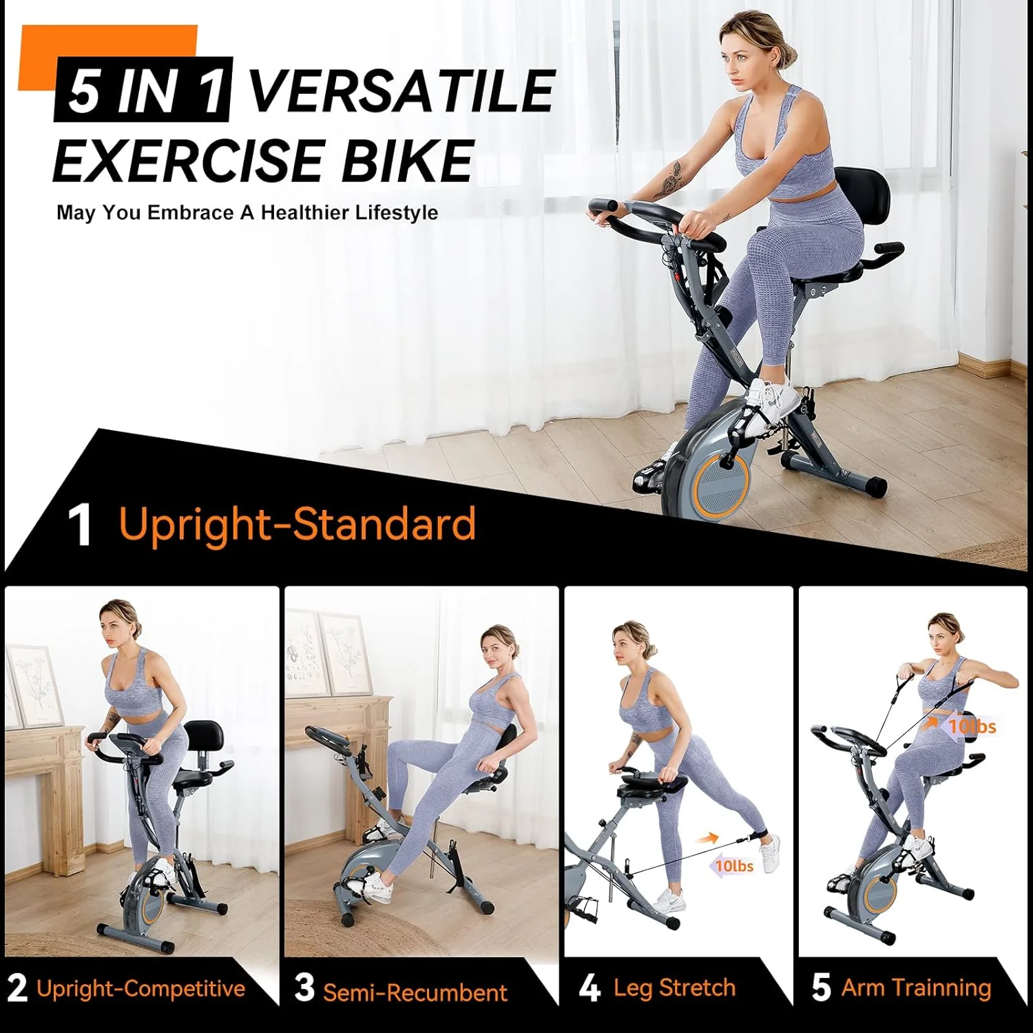 Foldable Exercise Bike Stationary Bikes for Home, 5 IN 1 Indoor Workout Bike, Cycling Bike with 16-Level Quiet Magnetic Resistance, 6.6 LBS Flywheel and 300LBS Capacity, 2025 Designed 817 X-bike