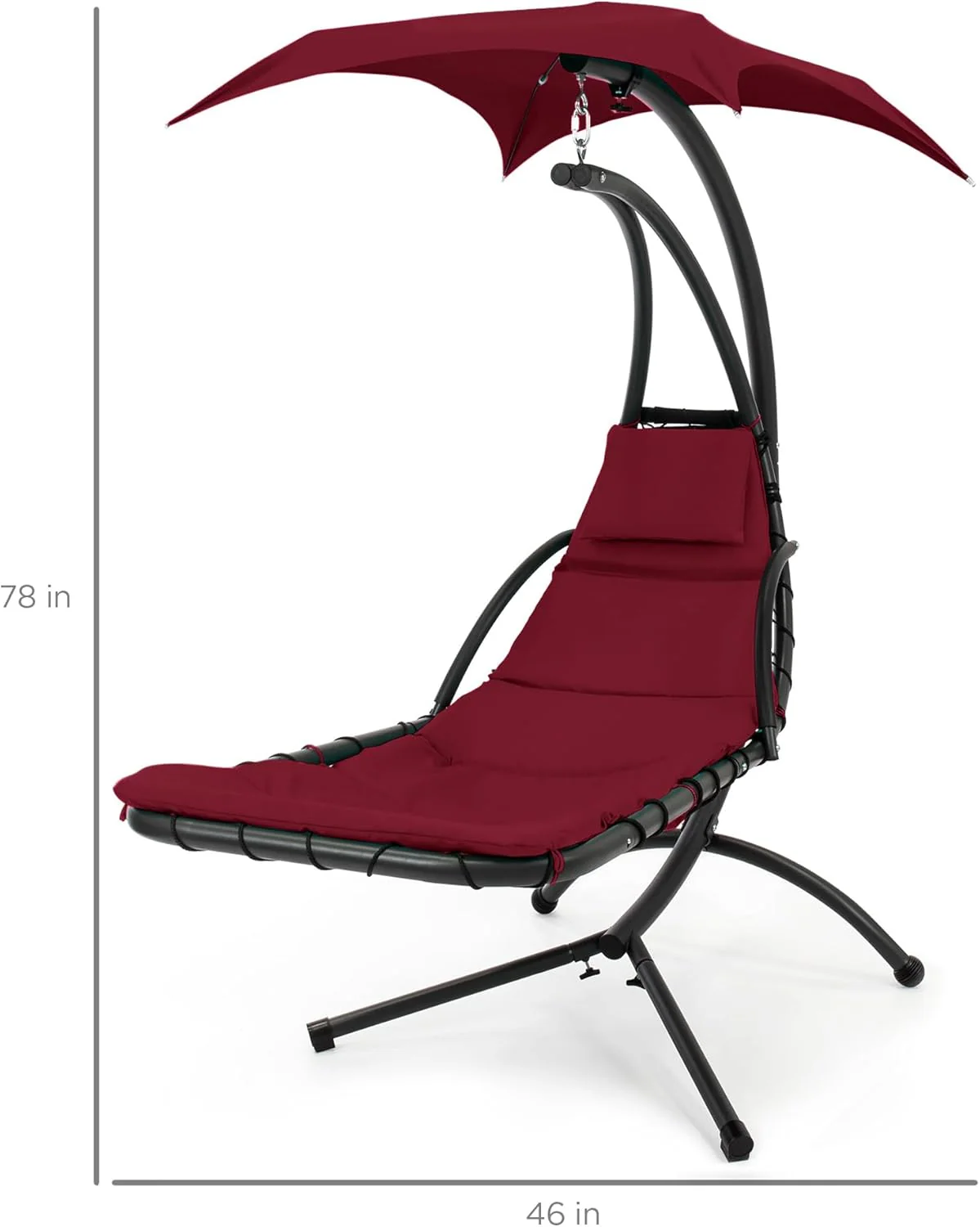 Best Choice Products Outdoor Hanging Curved Steel Chaise Lounge Chair Swing w/Built-in Pillow and Removable Canopy - Charcoal Gray