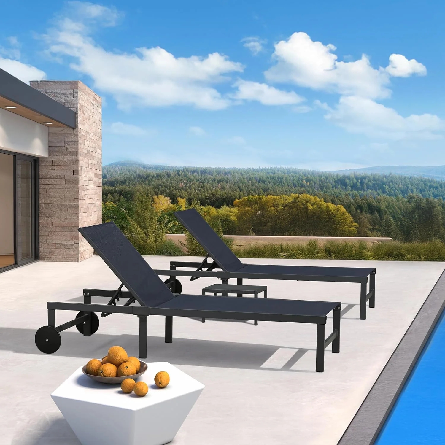 PURPLE LEAF Patio Tanning Lounge Chair Set with Face Down Hole Outdoor Aluminum Adjustable Reclining Chairs Wheels Pillows and Table for Poolside Beach Sunbathing Lounger, Beige