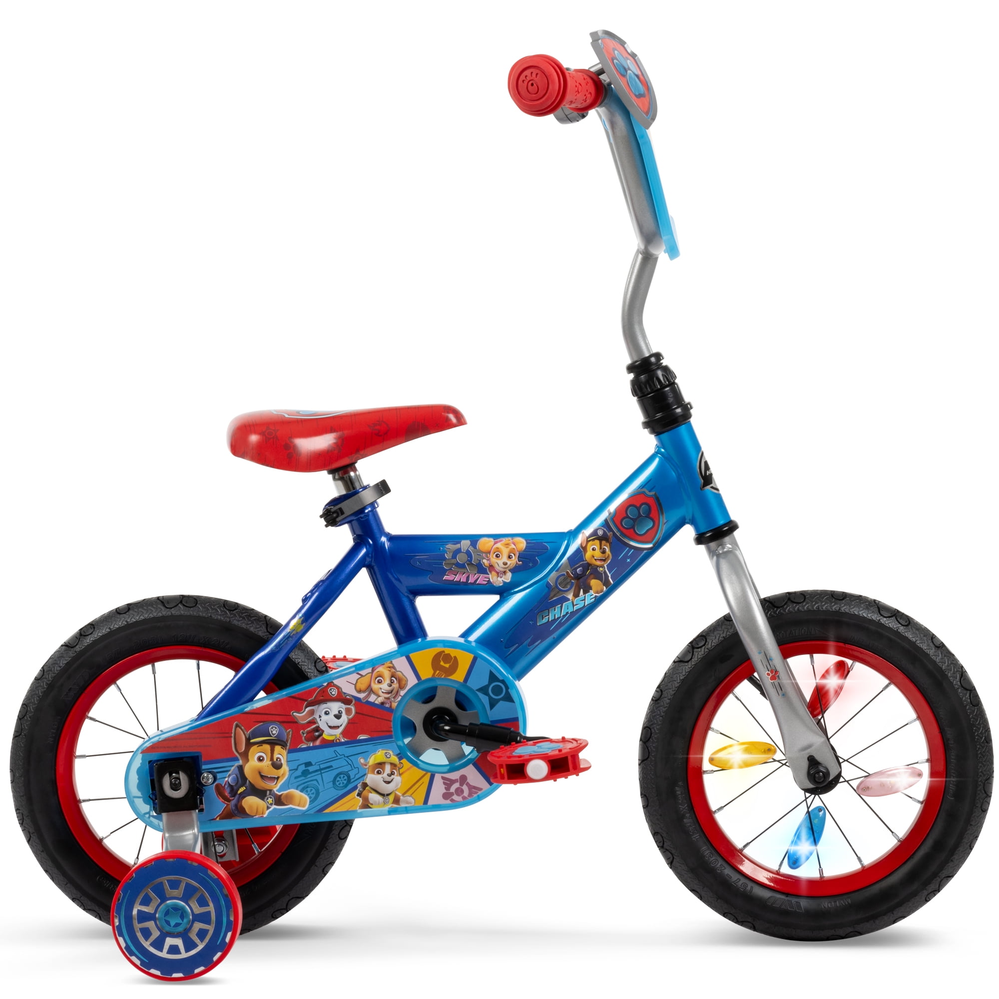 Huffy Paw Patrol Kids Bike 12′′ Blue, Ages 3+, LED Lights, Training Wheels, Steel Frame