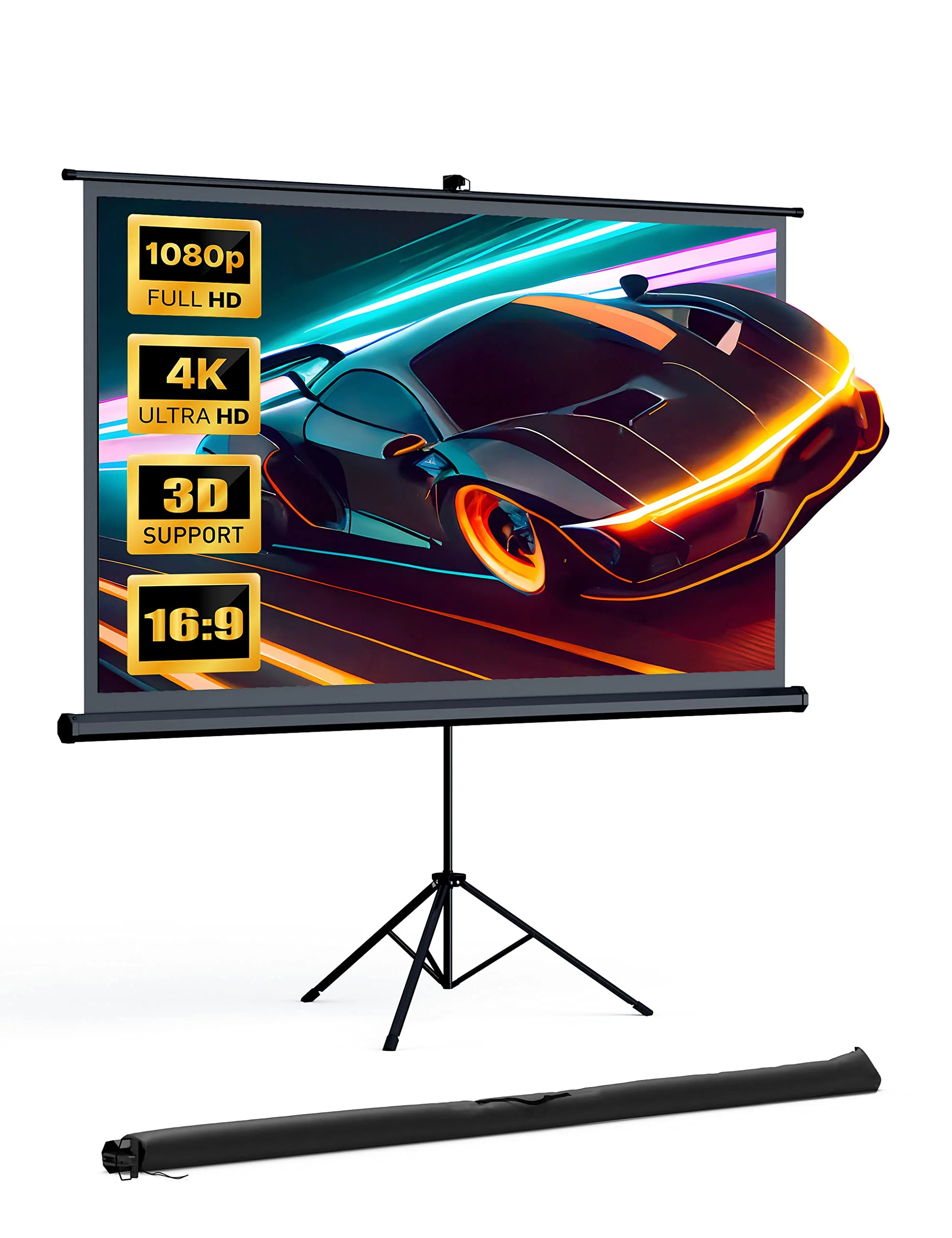 Screen with Stand, HYZ 120 inch Projector Screen 4K HD with Wrinkle-Free Design