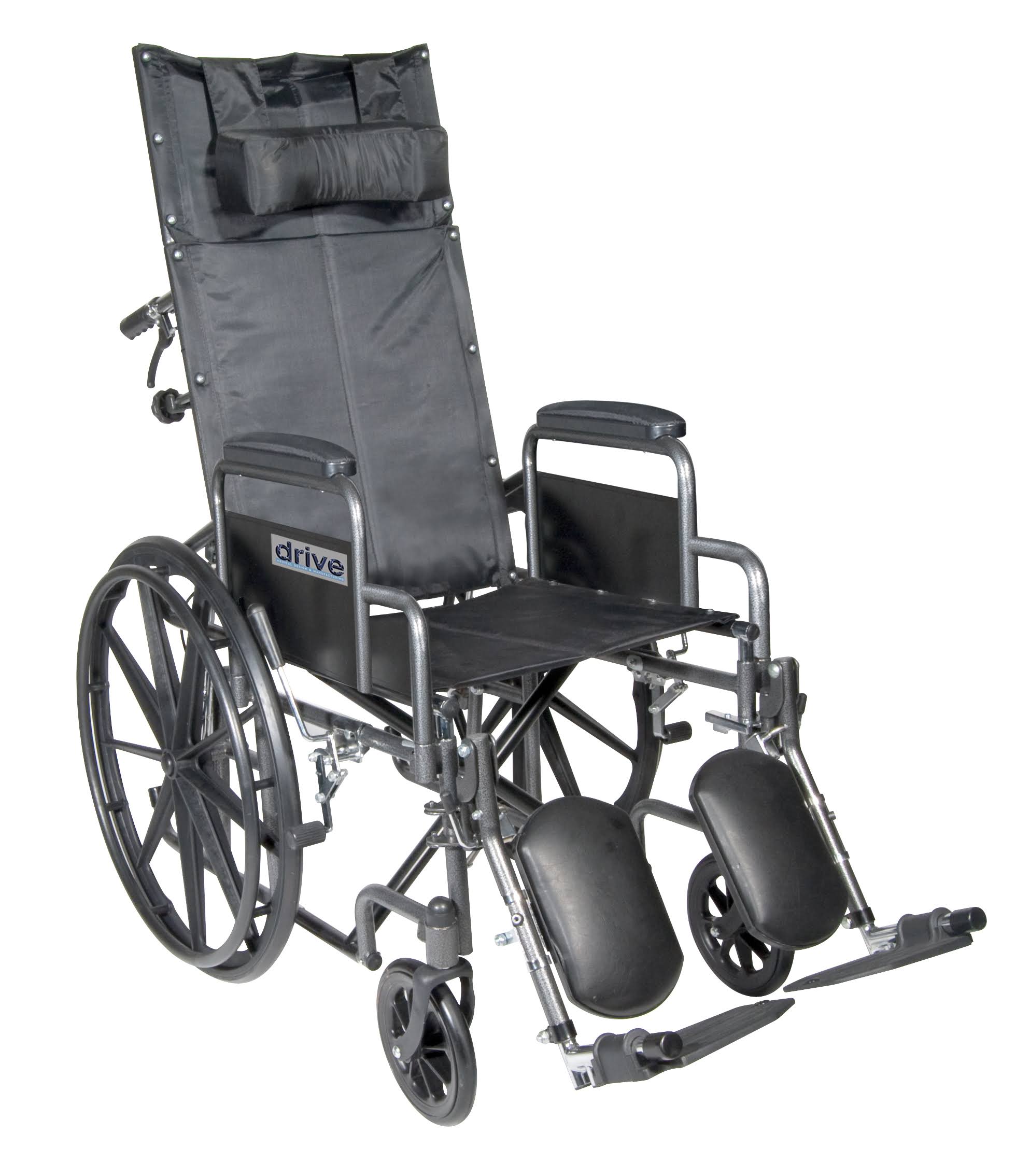 Drive Medical Silver Sport Reclining Wheelchair, 20′′ Seat, Hydraulic Recline, Elevating Leg Rests, Detachable Desk Arms