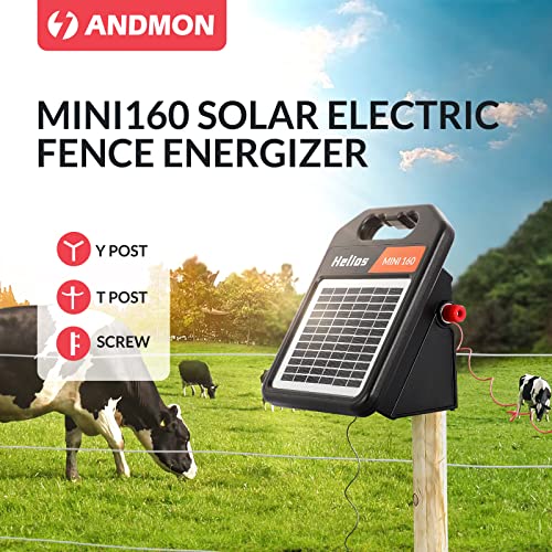 Andmon Solar Electric Fence Charger 10 Miles, 0.11 Joule, Portable with Day/Night Mode, 360° Rotation, 2 Miles Coverage