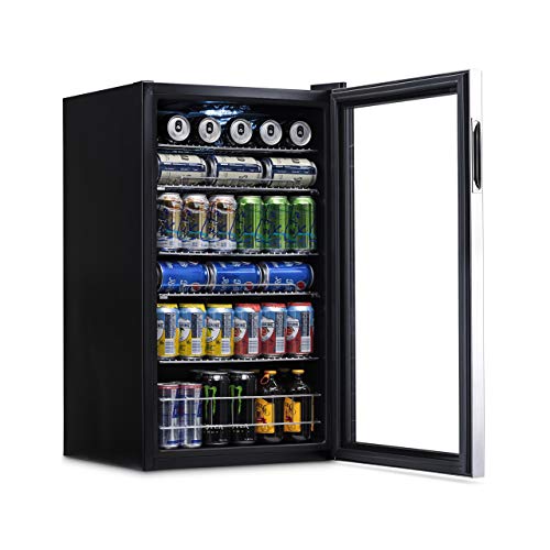 NewAir AB-1200 Mini Fridge, 126-Can Capacity, Reversible Glass Door, Adjustable Shelves, Stainless Steel Frame