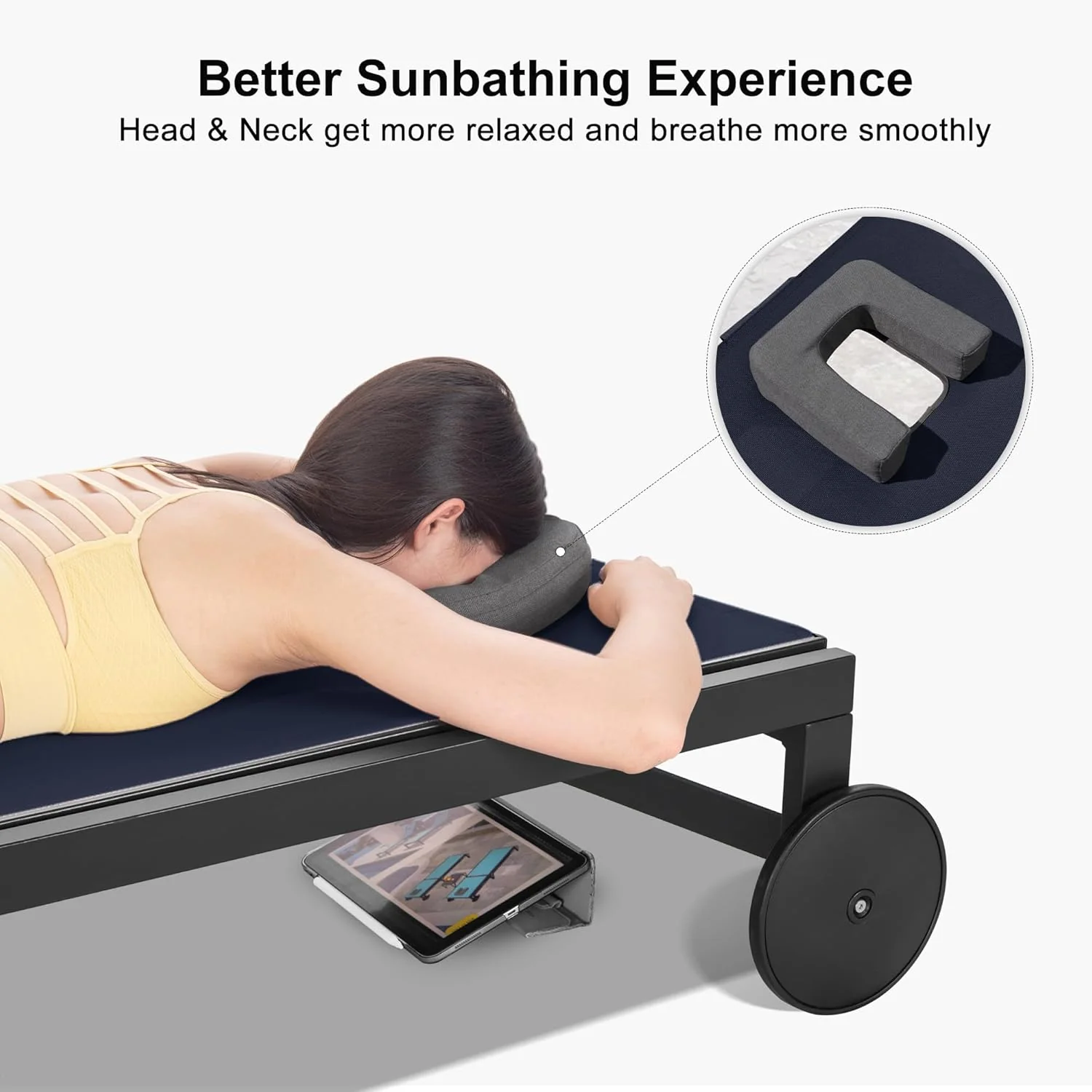 PURPLE LEAF Patio Tanning Lounge Chair Set with Face Down Hole Outdoor Aluminum Adjustable Reclining Chairs Wheels Pillows and Table for Poolside Beach Sunbathing Lounger, Beige