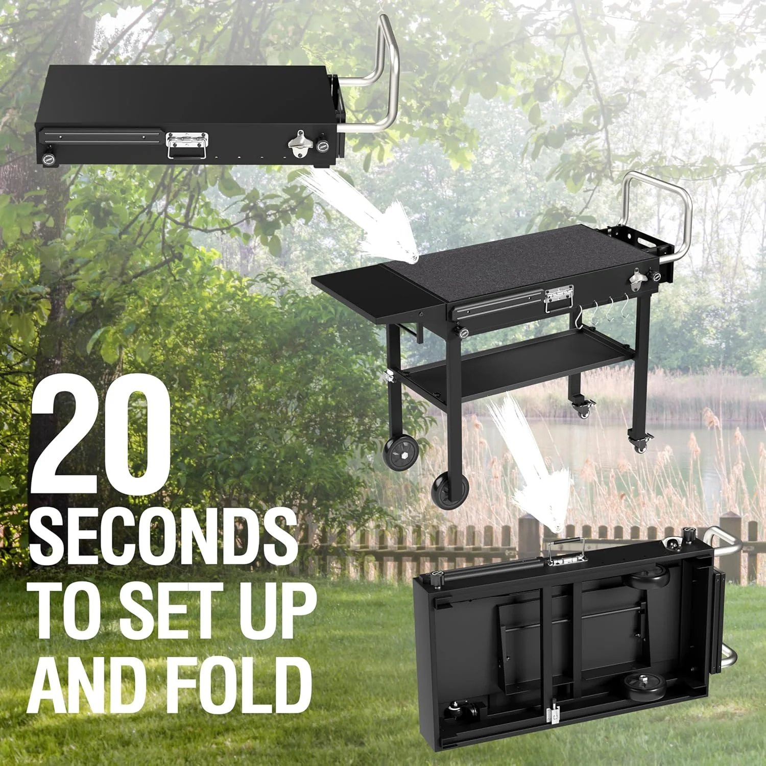 Blackstone Ninja Portable Grill Cart – Folding BBQ Table with Wheels, Durable Outdoor Cooking Station