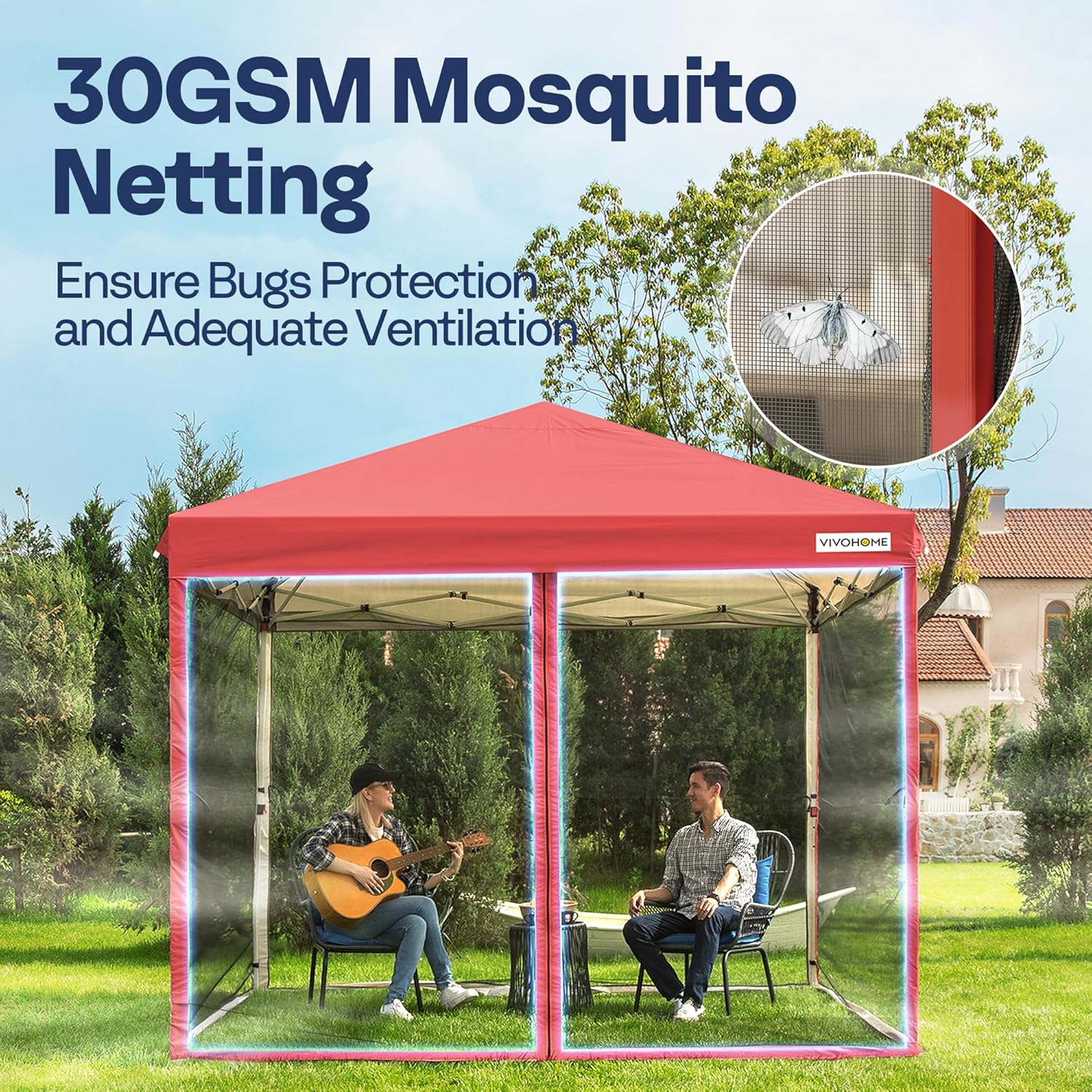 10x10ft Easy Pop-Up Canopy, Outdoor Screen Tent with Mosquito Netting, 2 Zipper Doors, and Roller Bag for Yard Camping Picnic Party Events, Beige