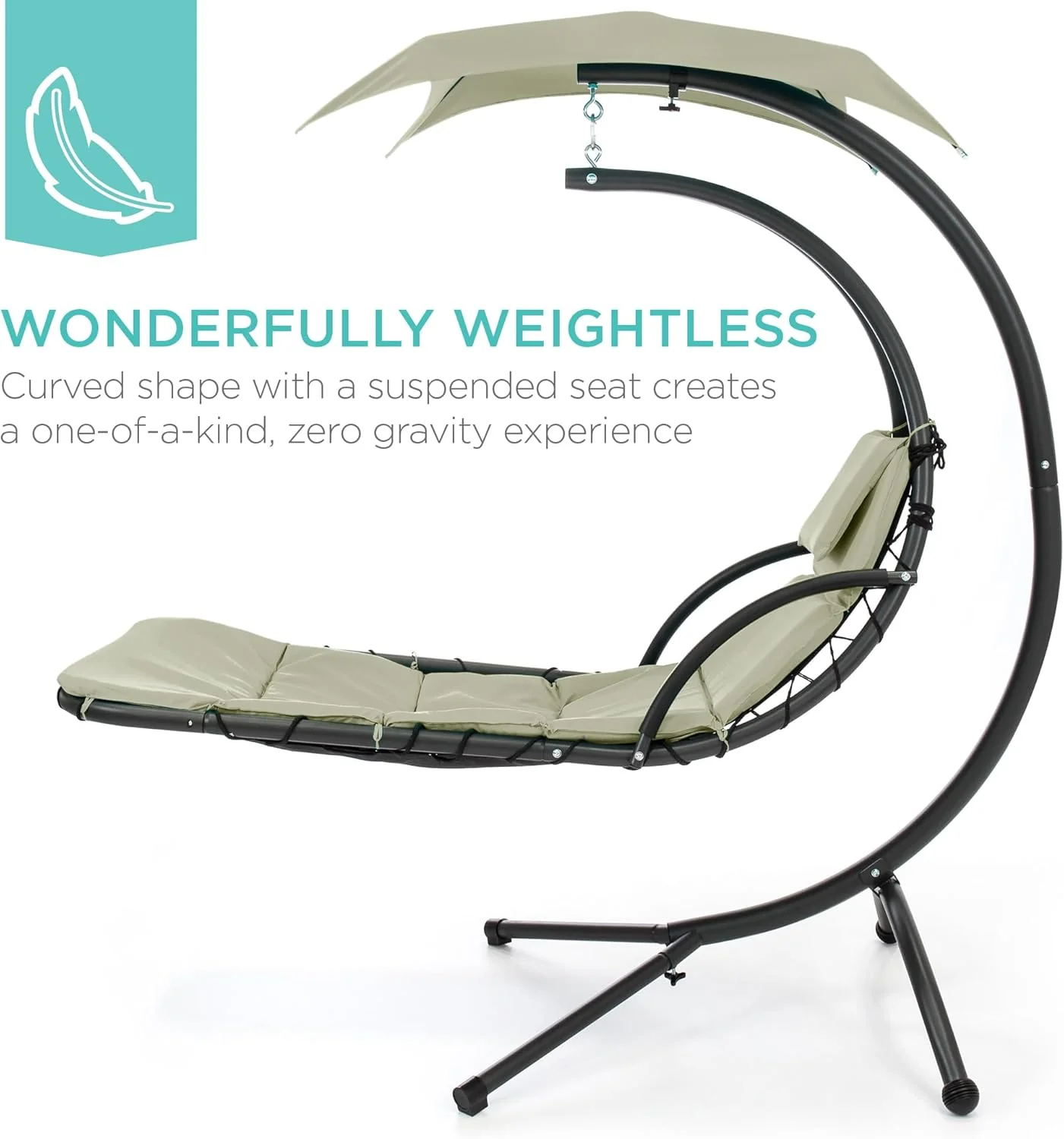 Best Choice Products Outdoor Hanging Curved Steel Chaise Lounge Chair Swing w/Built-in Pillow and Removable Canopy - Charcoal Gray