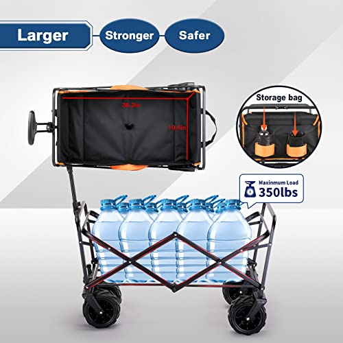 EchoSmile Collapsible Heavy-Duty Wagon, 350lbs Capacity, All-Terrain Wheels, Adjustable Handle, Outdoor Use