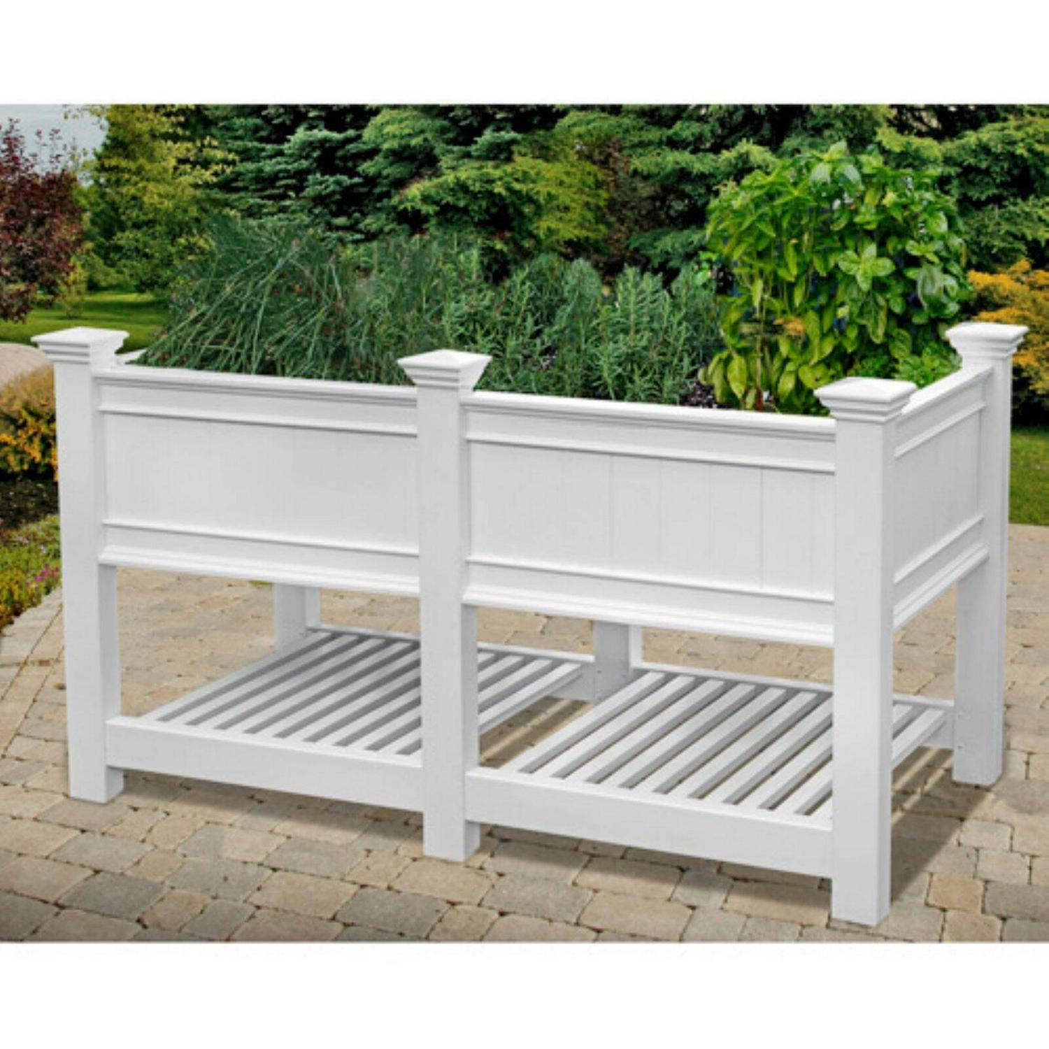 Vita Vinyl Cambridge Raised Planter & Extension Kit, White, Durable & Maintenance-Free, 68.5′′x24′′x35′′